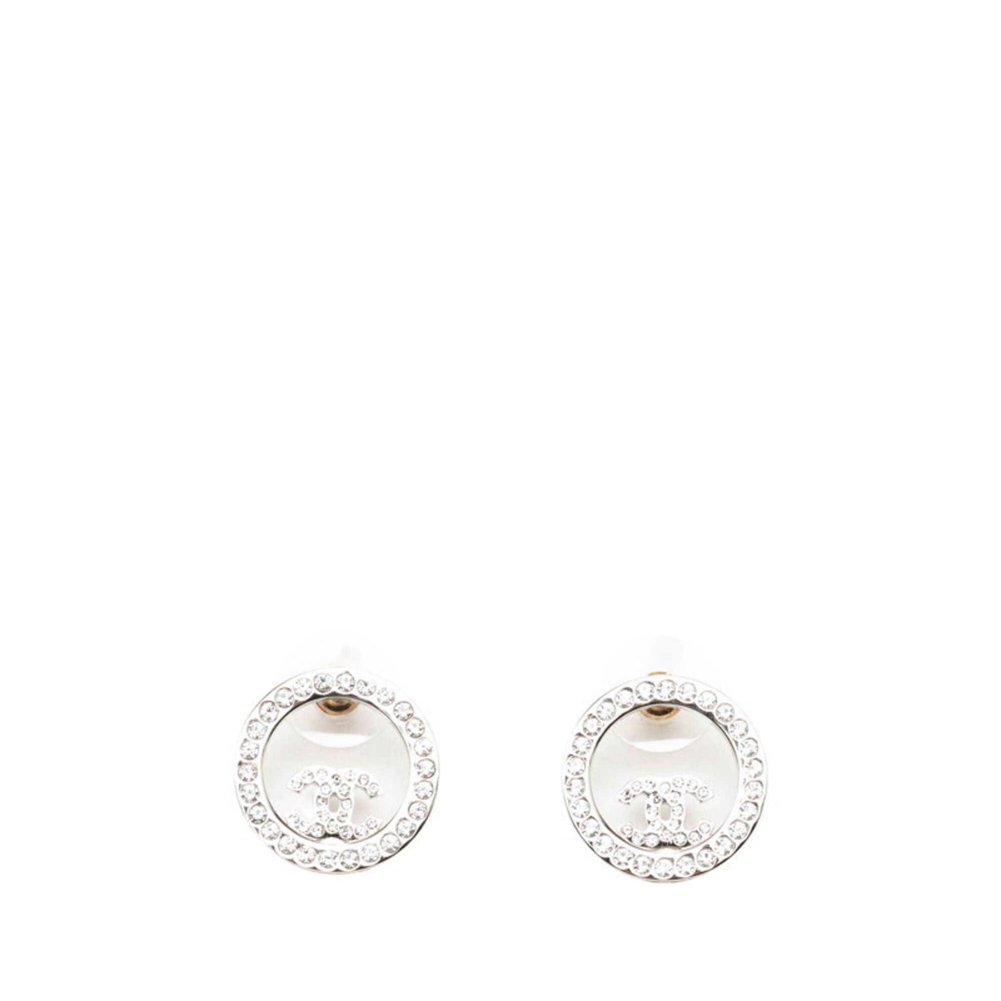 Chanel Chanel Coco Mark Round Stud Earrings, B23V Engraving, Silver Metal Rhinestone, Women's CHANEL Size ONE SIZE - 1 Thumbnail