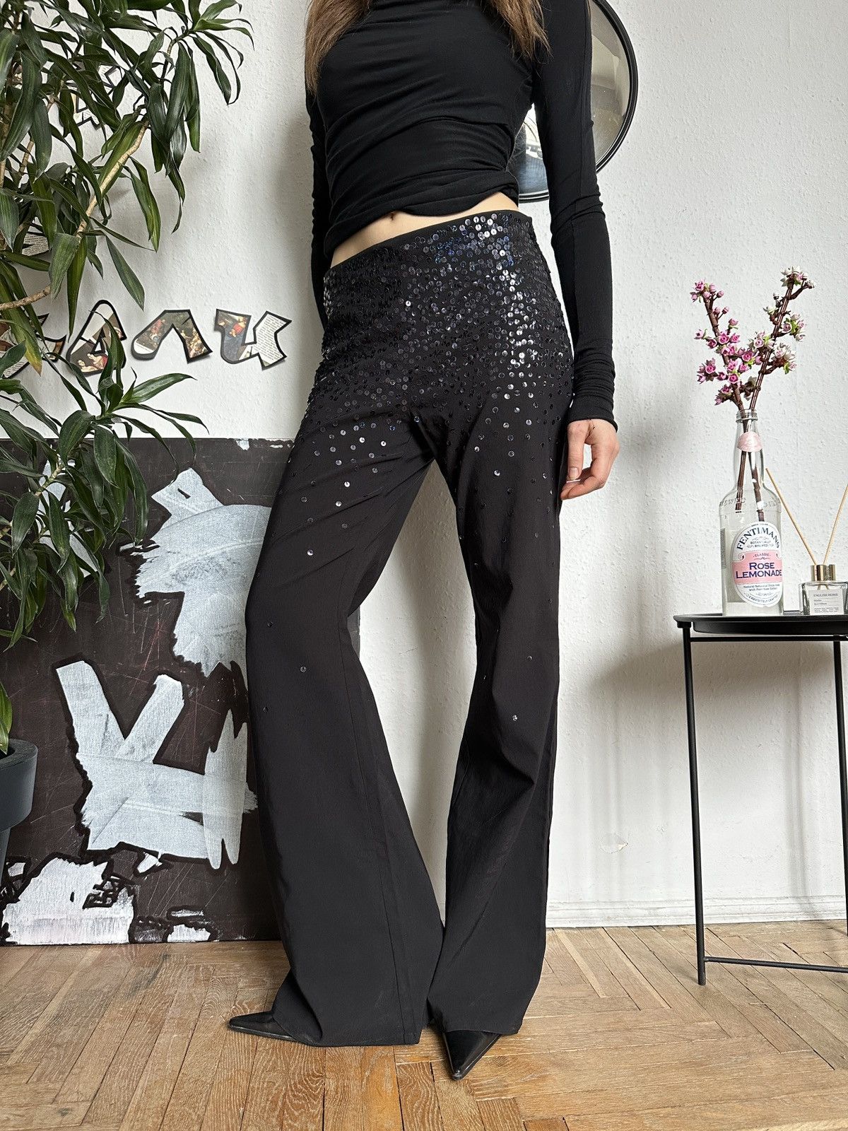 Japanese Brand × Vintage Flared Black Bootcut Sequins Y2K Pants Size 30" / US 8 / IT 44 - 7 Thumbnail