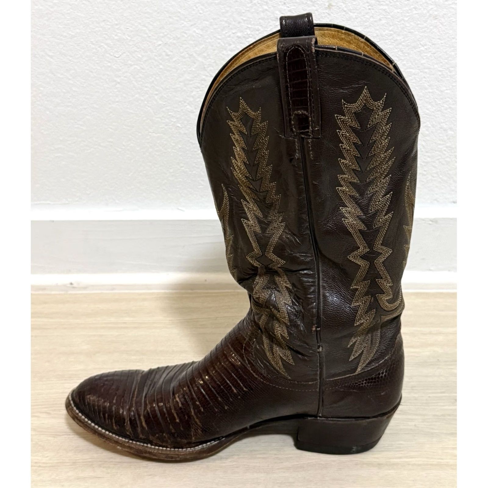 Dan Post VINTAGE Dan Post 16862 Boots Mid-Calf Brown Lizard Cowboy Leather Western Men 9.5D - 16862, Embroidered, Leather, Comfort, Cushioned, USA Size US 10 / EU 43 - 6 Thumbnail