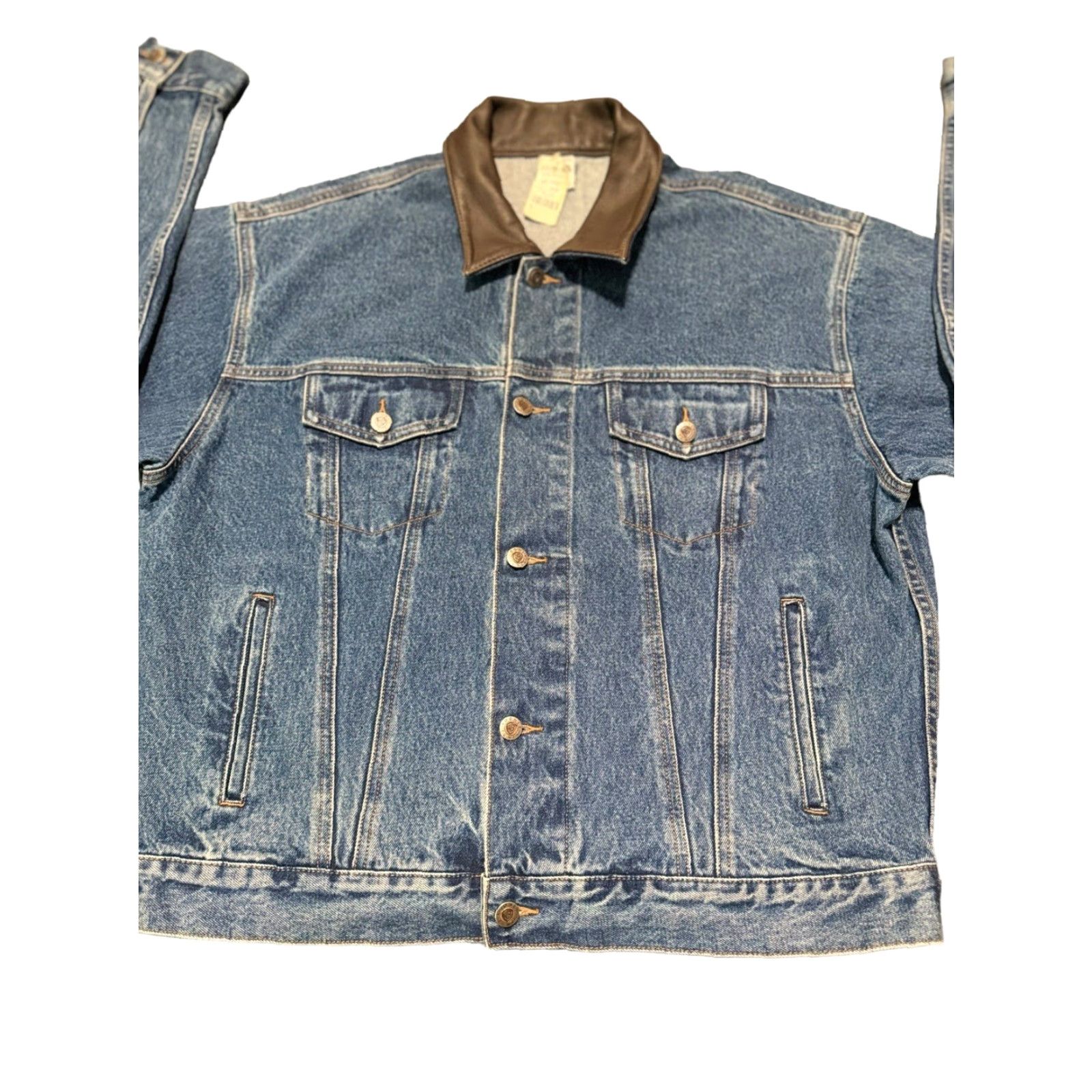 Vintage VINTAGE Warner Bros TAZ Tasmanian Devil Denim Jacket Large Unisex Adults 90s Leather Collar Blue Jean Style, USA Size US L / EU 52-54 / 3 - 4 Thumbnail