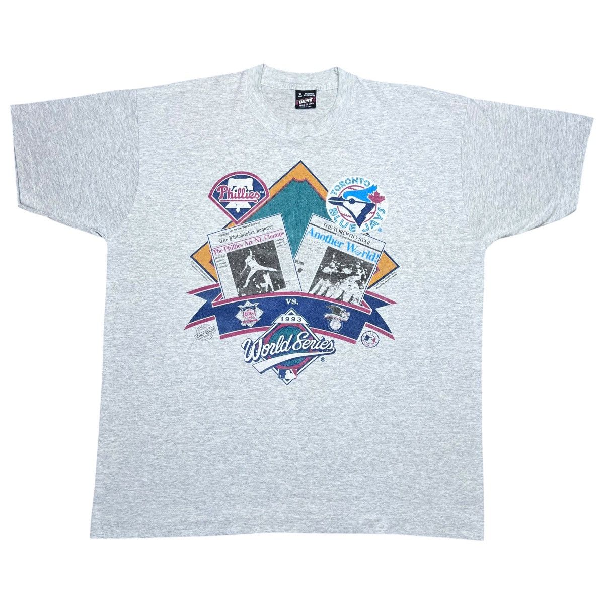 MLB Vtg 1993 MLB World Series Phillies vs Blue Jays Baseball Tee Size US XL / EU 56 / 4 - 1 Thumbnail