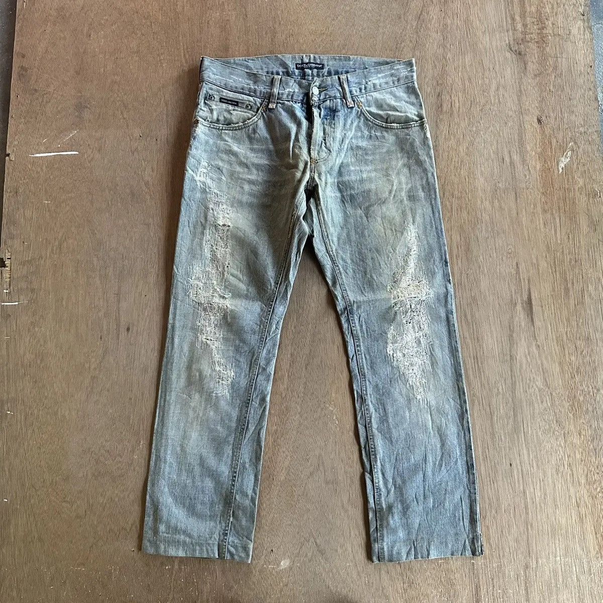 Dolce & Gabbana SICKSS 💥 VTG DOLCE&GABBANA DISTRESSED DENIM LIGHTWASH PANT Size US 34 / EU 50 - 1 Thumbnail