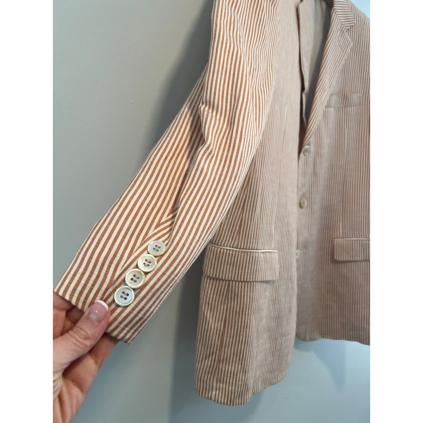Hickey Freeman Hickey Freeman Silk Linen 3 Button Pinstripe Suit Jacket 42R Size 42L - 3 Thumbnail