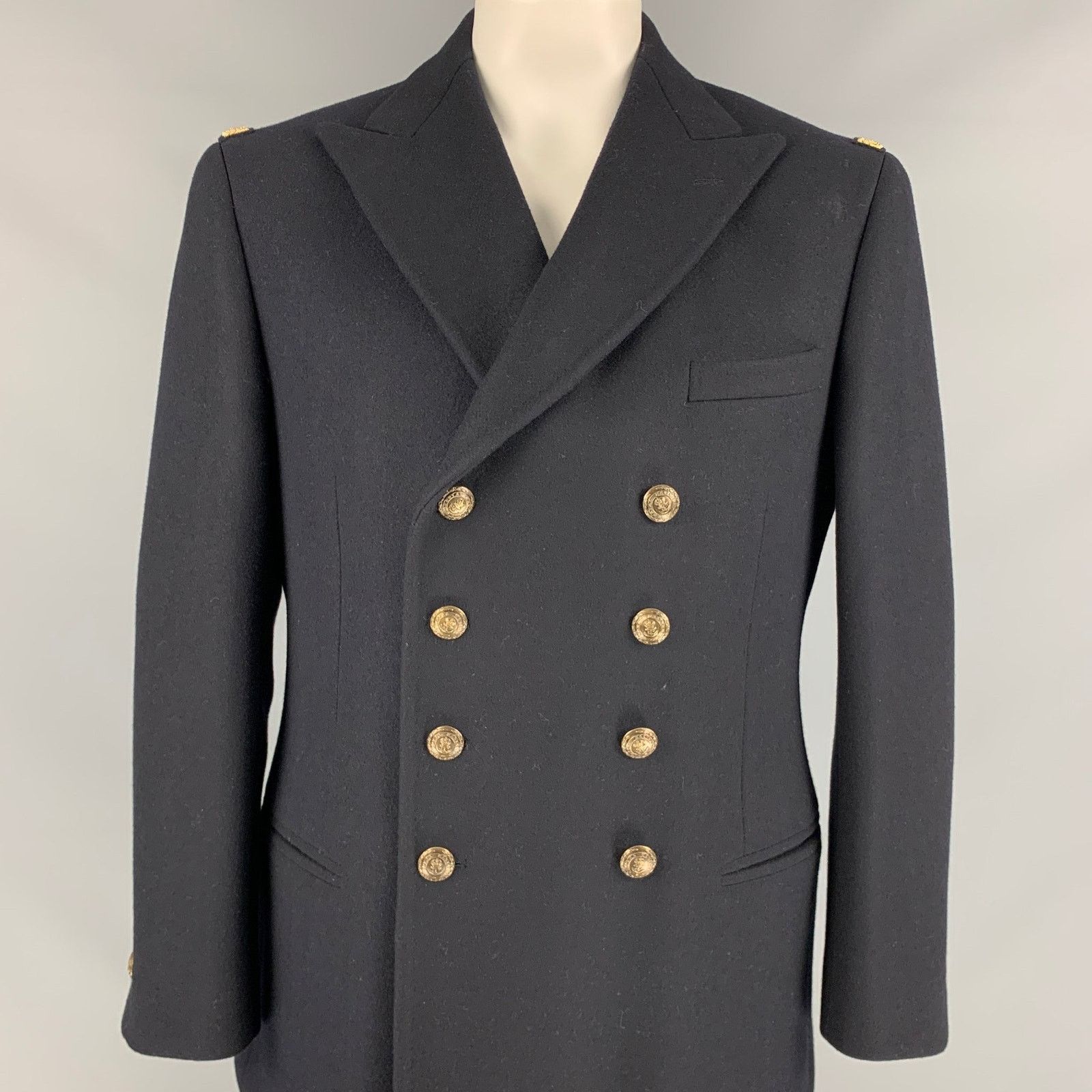 Ralph Lauren Size 42 Black Gold Wool Cashmere Double Breasted Coat Size US L / EU 52-54 / 3 - 2 Thumbnail