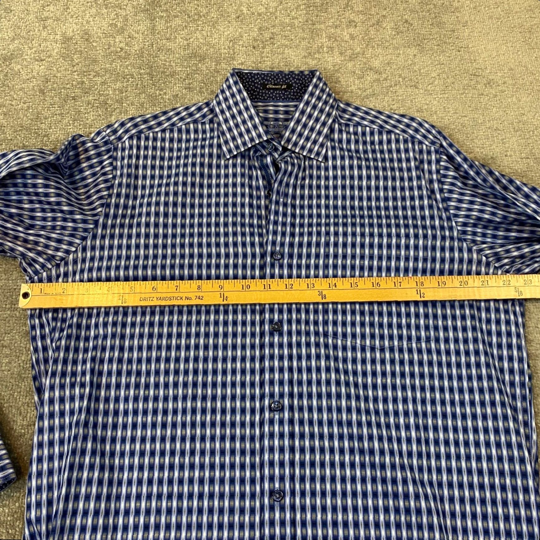 BUGATCHI BUGATCHI Shirt Mens Small Blue Plaid Geometric Button Up Casual Dress Top L/S Size US S / EU 44-46 / 1 - 7 Thumbnail