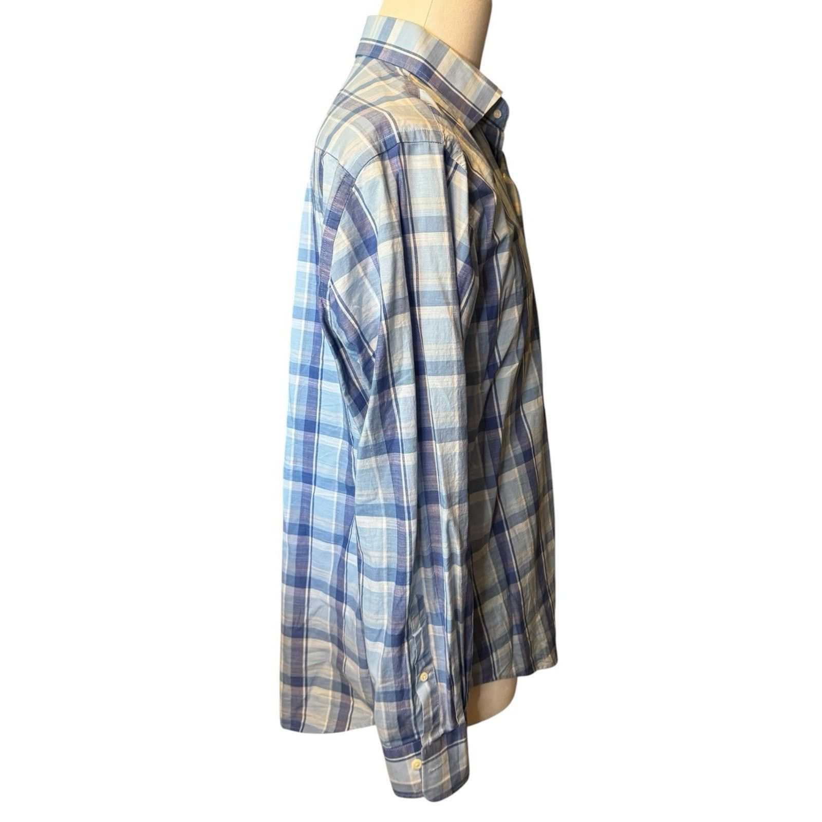Peter Millar Peter Millar Shirt Blue Plaid Cotton/Spandex Spread Collar Size US L / EU 52-54 / 3 - 9 Thumbnail