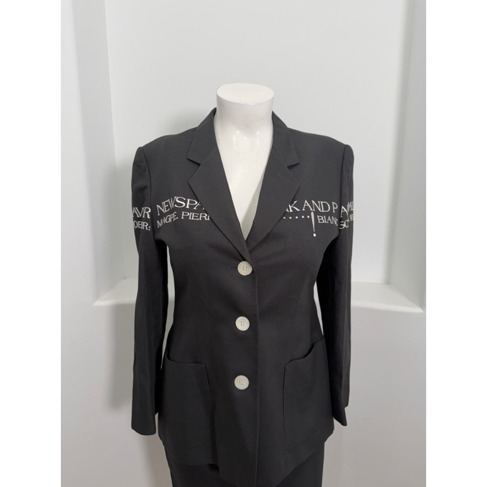 Laurel Laurel Black Blazer Skirt Suit Embroidered Graphic EU 42 Size XL / US 12-14 / IT 48-50 - 7 Thumbnail