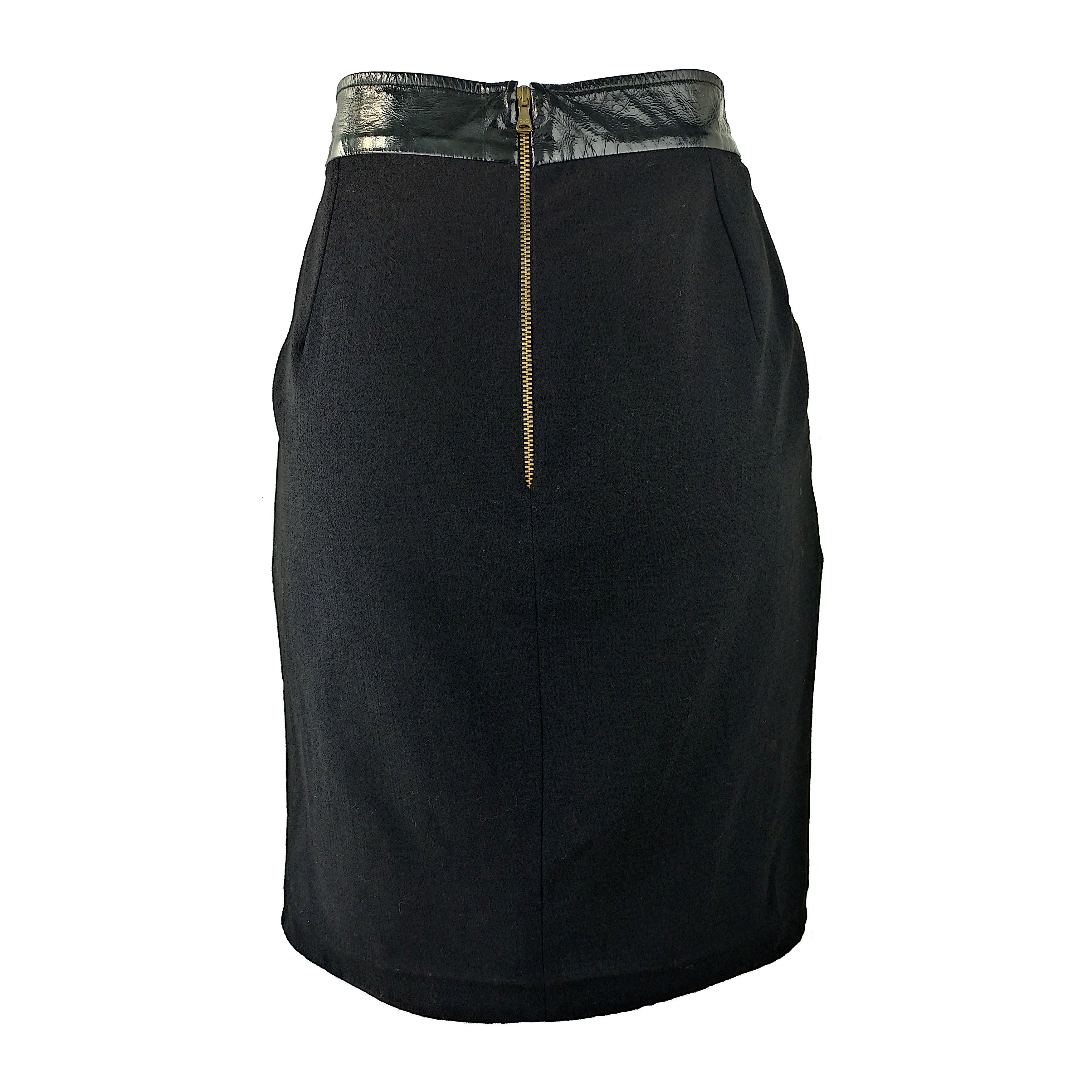 Dolce & Gabbana Y2K Black Wool Pencil Skirt w/ Patent Waistband Size 28" / US 6 / IT 42 - 3 Thumbnail