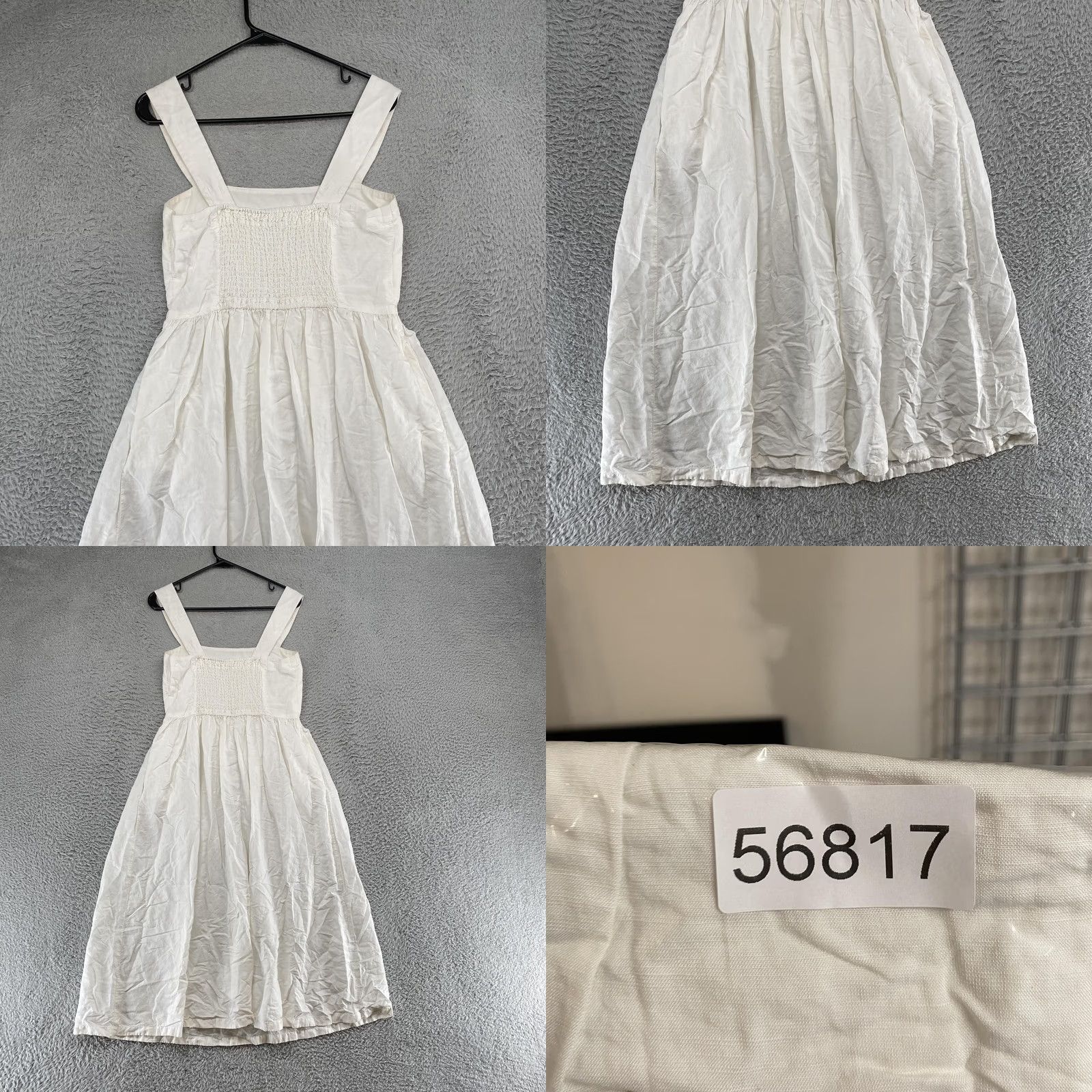 Uniqlo Uniqlo Sundress Womens S White Smocked Square Neck Midi Linen Dress Fit Flare Casual Travel Sleeveless Size S / US 4 / IT 40 - 8 Thumbnail