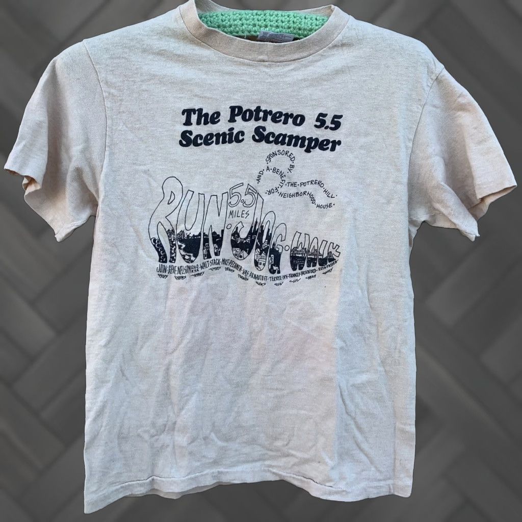 Hanes vintage Hanes The Potrero 5.5 Scenic Scamper Run Jog Walk t-shirt Beige M 80s Graphic Tee Mens Shirt Short Sleeve Vintage 1980s 80s Size US M / EU 48-50 / 2 - 1 Thumbnail