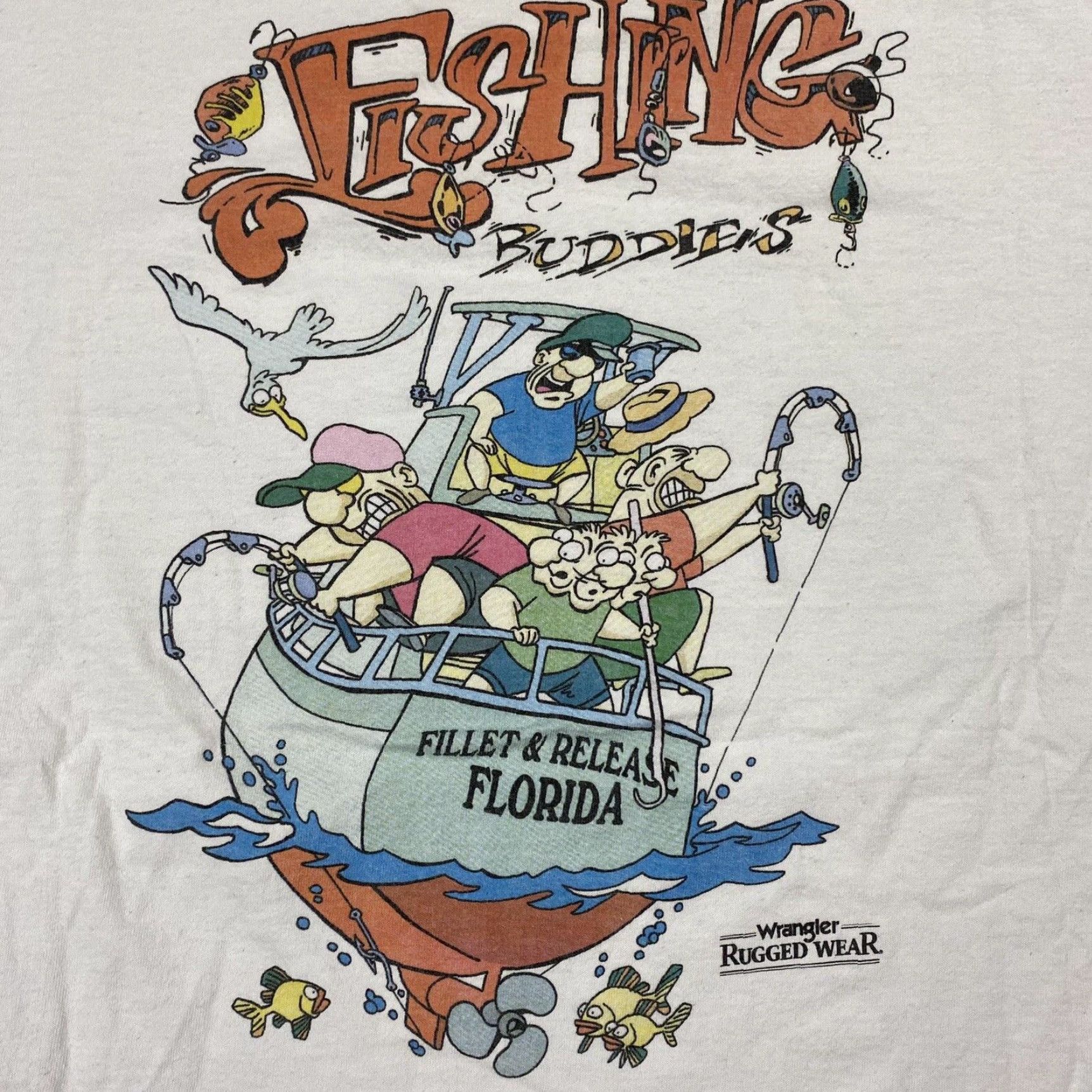 Wrangler VINTAGE WRANGLER 90s FISHING GRAPHIC T-SHIRT MEN'S L WHITE Size US L / EU 52-54 / 3 - 6 Thumbnail