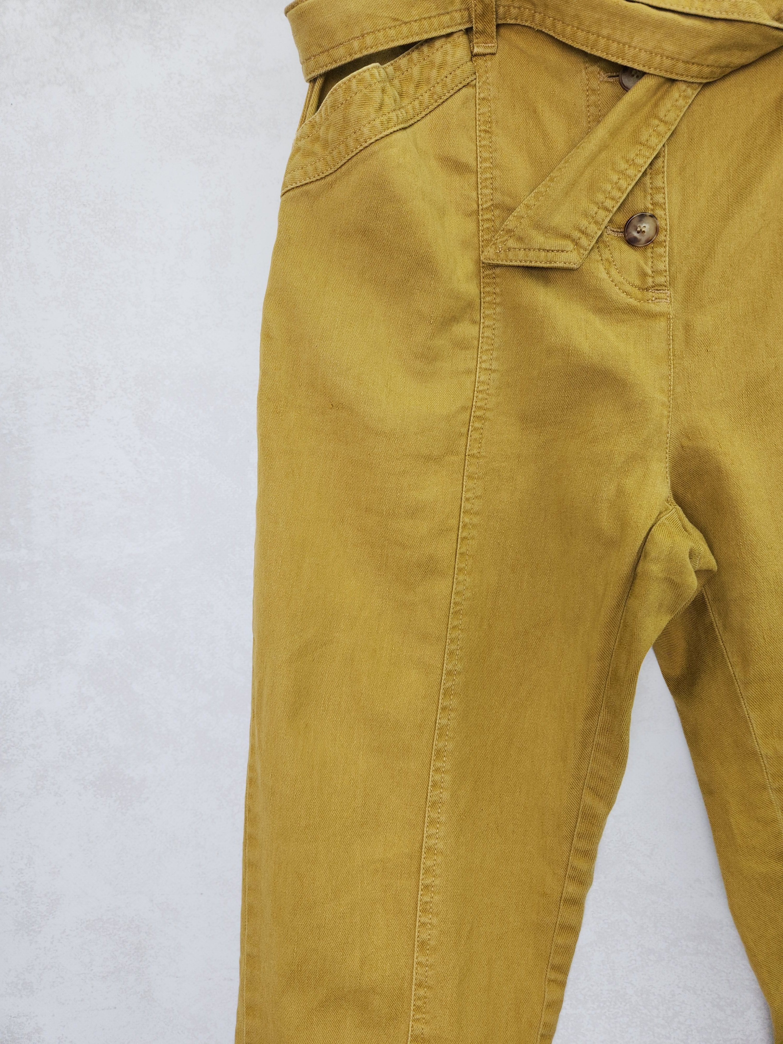 Sezane Sezane yellow cropped linen and cottone belted pants size 36 Size 25" / US 0 / IT 36 - 5 Thumbnail