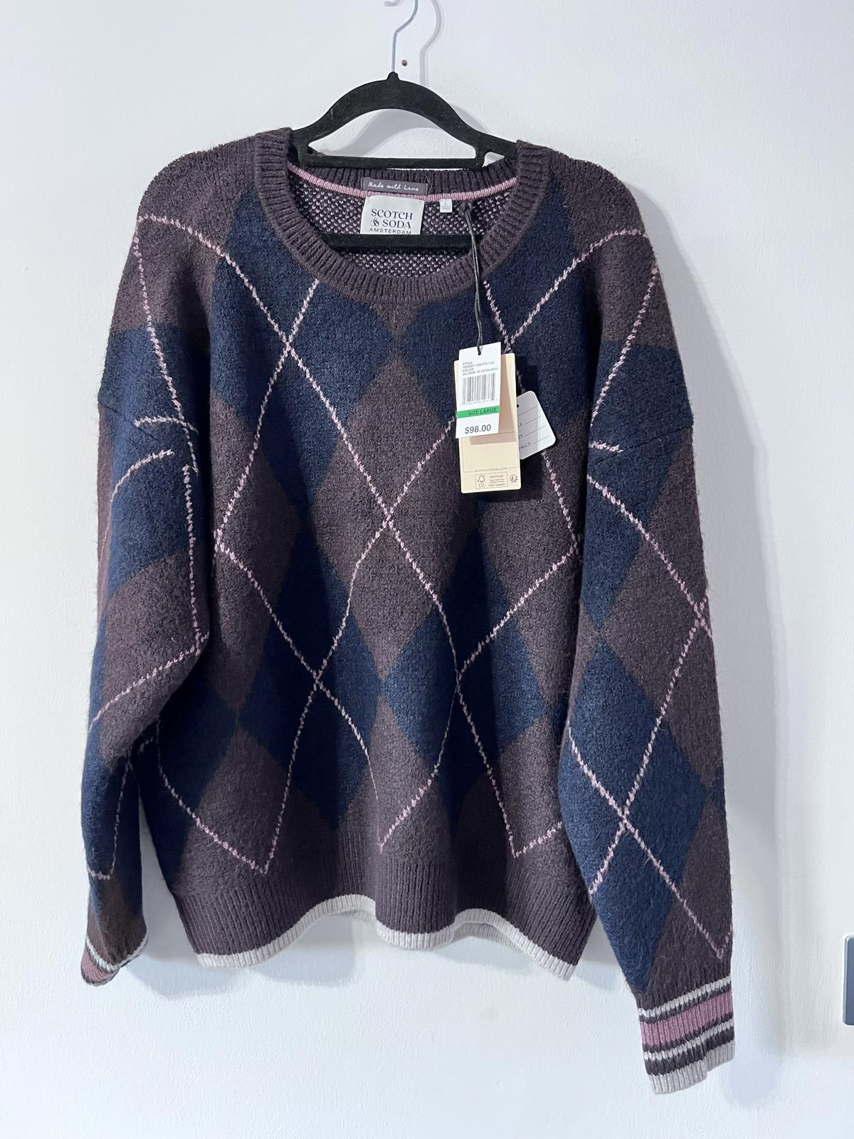 Scotch & Soda Amsterdam Argyle Knit Jumper Size L BNWT