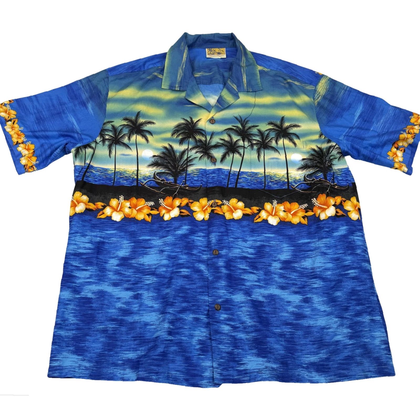 Vintage VTG Winnie Fashion Hawaiian Shirt 2XL Button-Up AOP Palm Tree Sunset Beach Men Blue Short Sleeve Collared Wrap Graphic/N/A? Size US XXL / EU 58 / 5 - 2 Thumbnail