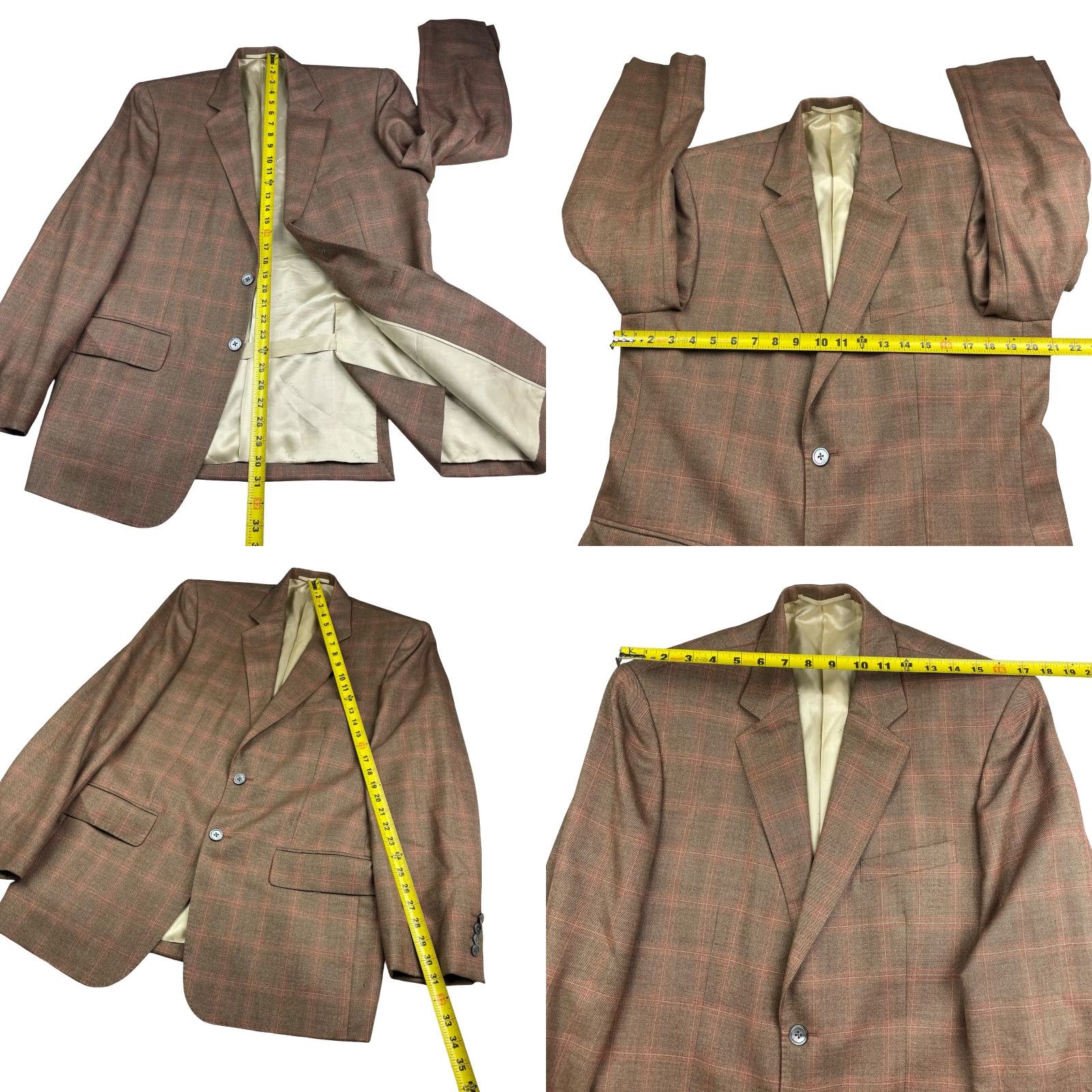 Vintage Scabal Blazer Shirt Mens 40R Brown Pink Plaid 100% Cashmere 2-Button Notch Lapel, Single-Breasted, Regular, Vintage No Size 40R - 8 Thumbnail