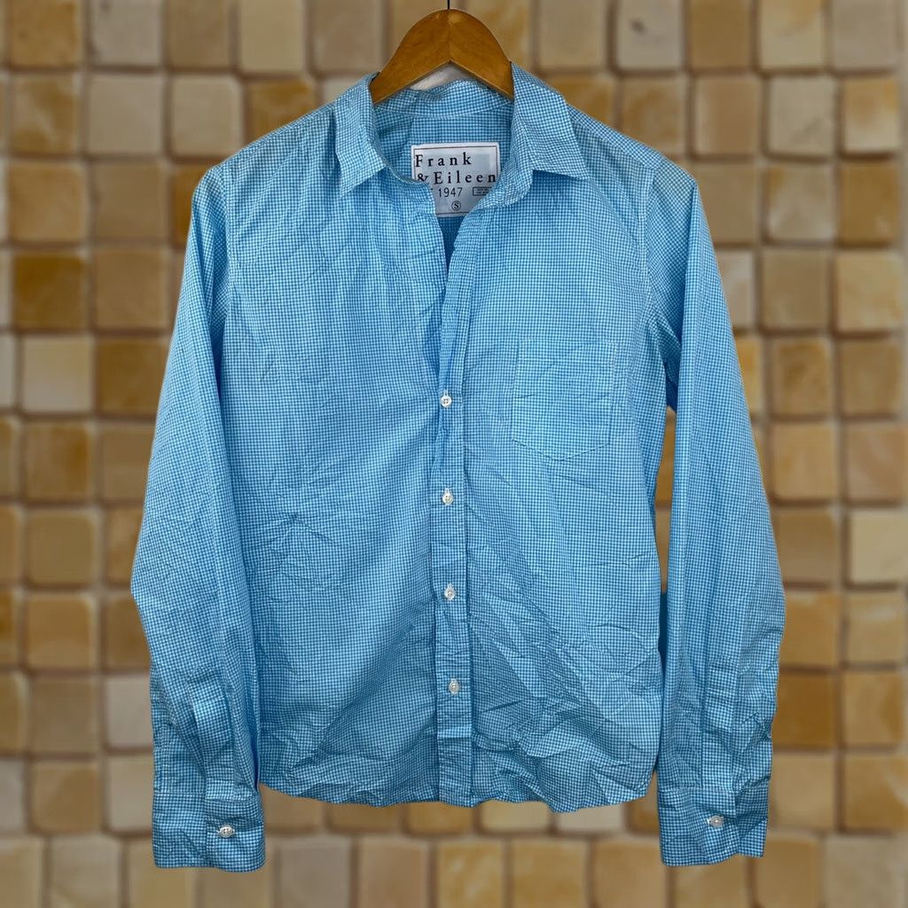 Frank & Eileen Frank & Eileen Barry Shirt Gingham Blue White XS S Classic Womens Button Cuff Long Sleeve 100% Cotton Lightweight Check Pattern Vintage: No Size S / US 4 / IT 40 - 1 Thumbnail