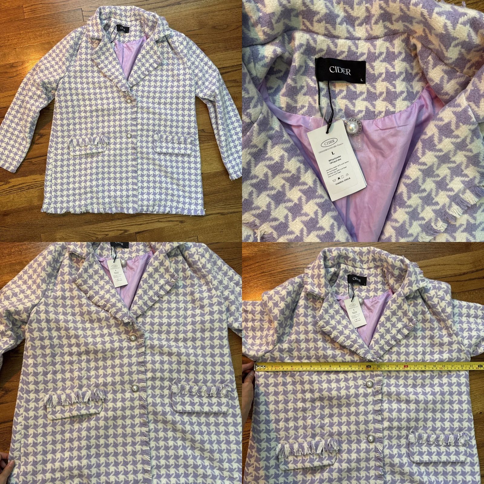 Cider CIDER Jacket Short Purple Houndstooth Tweed XL Women Suit Set Short Jacket C11 Size 40" / US 18 - 8 Thumbnail