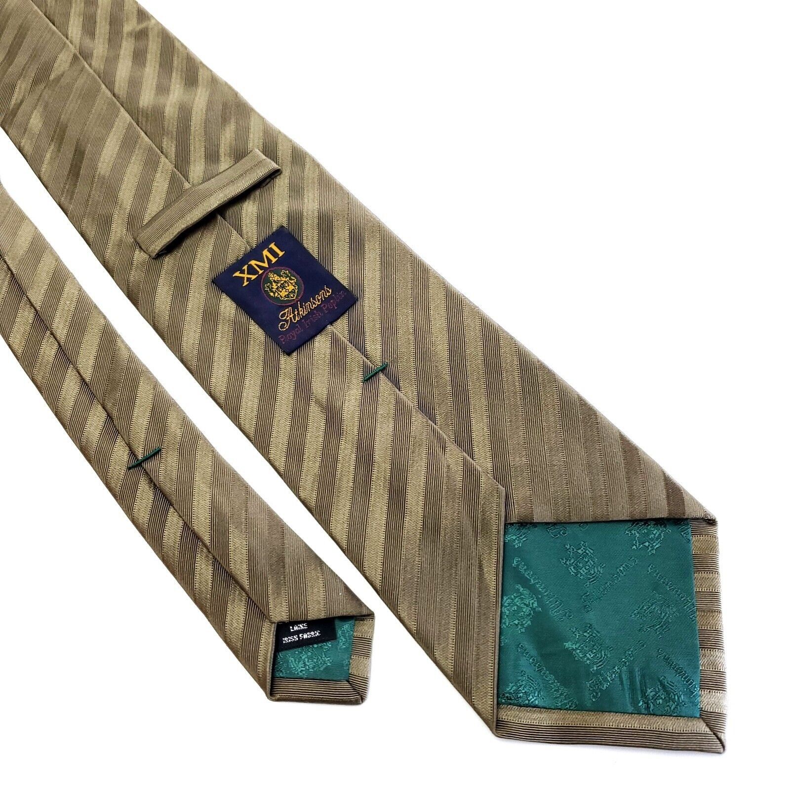 XMI Platinum XMI Atkinsons Woven Striped Green Beige Short Wide Silk Wool Size ONE SIZE - 5 Thumbnail