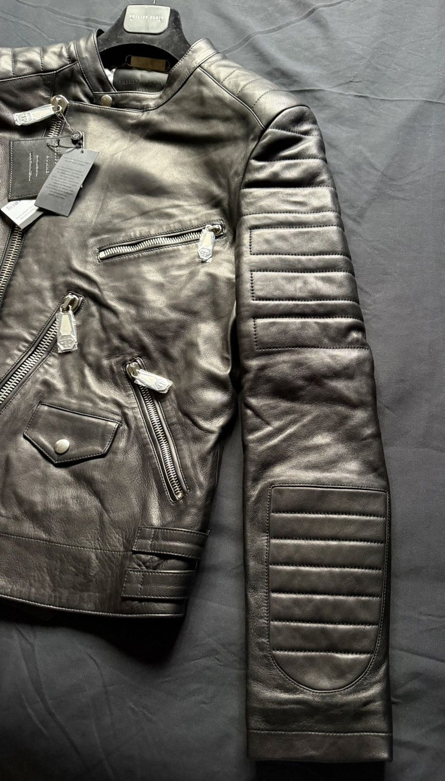 Philipp Plein Philipp Plein Lambskin Leather Biker Jacket Black / XL Size US XL / EU 56 / 4 - 4 Thumbnail
