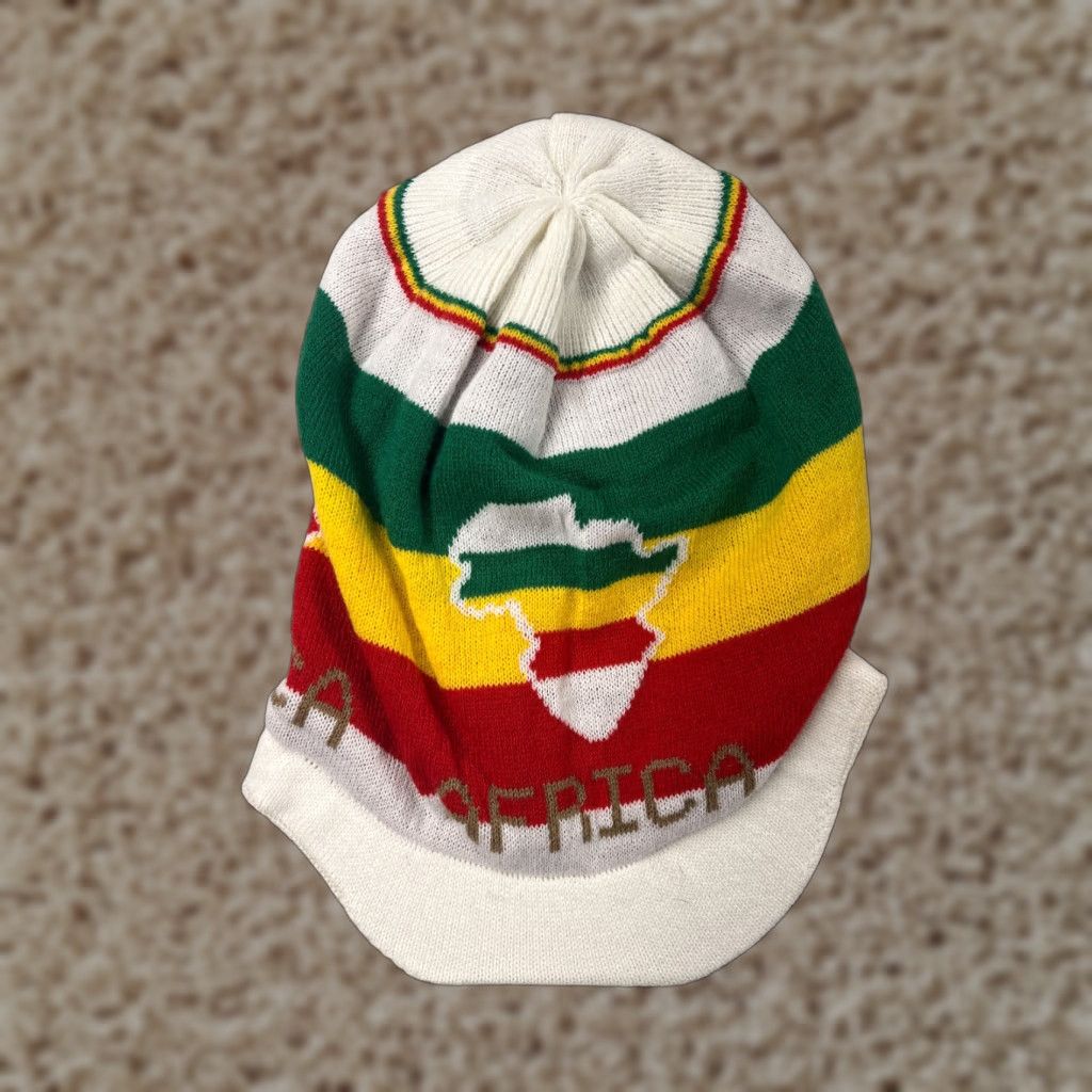 Vintage Africa Beanie Toque Adult One Size Green Yellow Red Stripe Brim Bill Knit Size ONE SIZE - 1 Thumbnail