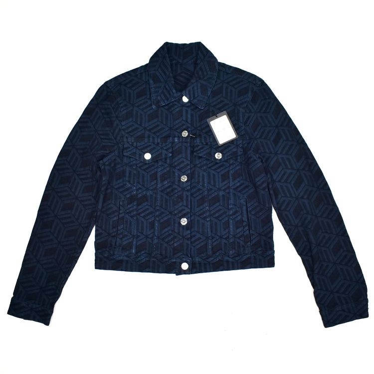 MCM Navy Monogram Logo Denim Trucker Jacket