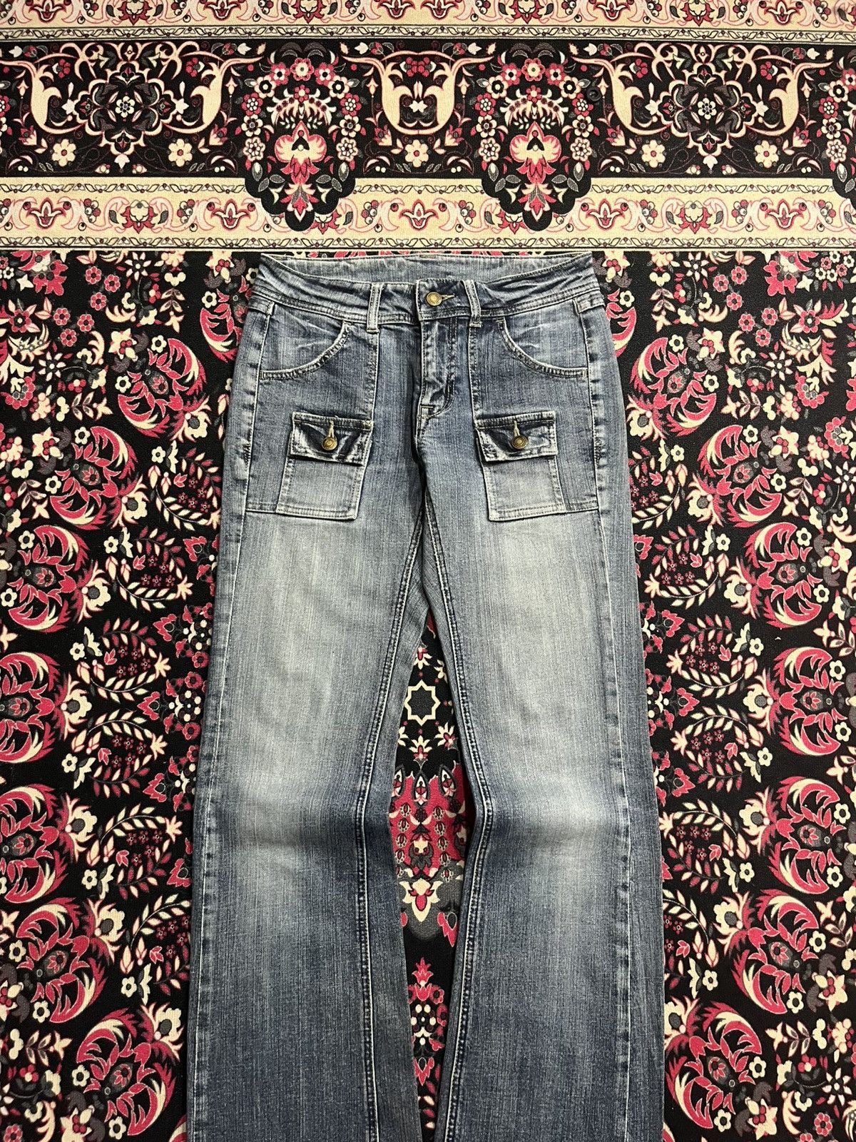 If Six Was Nine ⚡️Flare⚡️Vintage Japanese Blue Washed Bush Pant Frayed Jeans Size US 28 / EU 44 - 3 Thumbnail