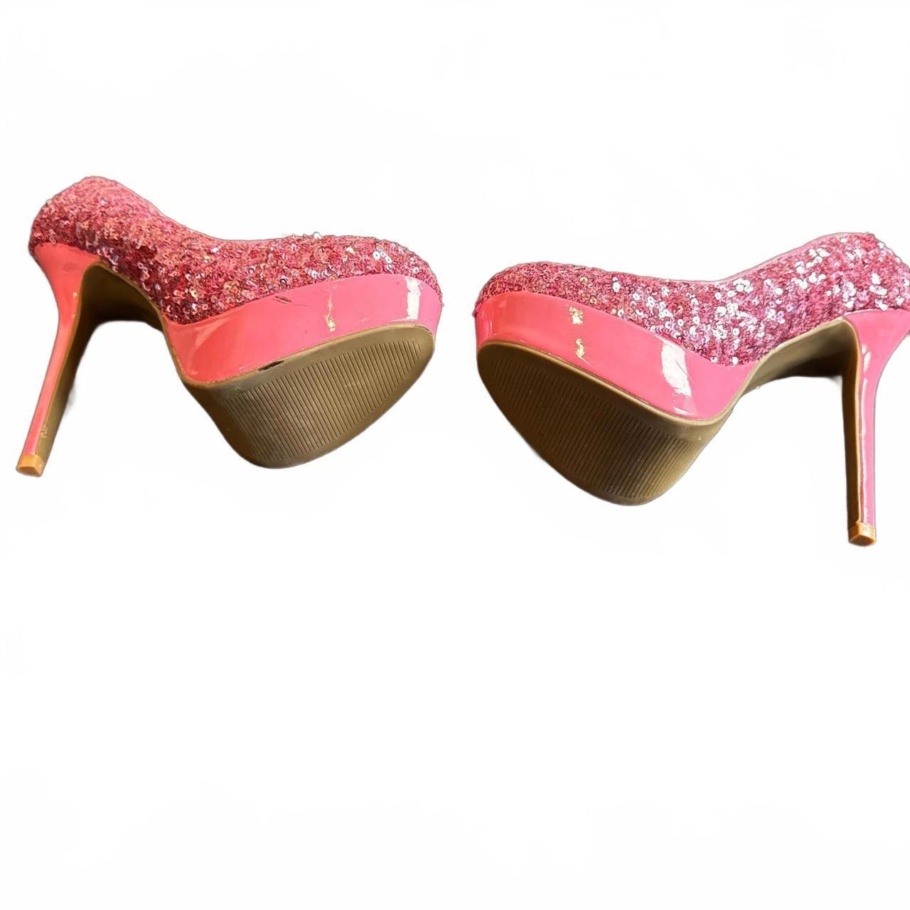 Designer Glamorous Pink Sequin High Heels Size US 8.5 / IT 38.5 - 3 Thumbnail