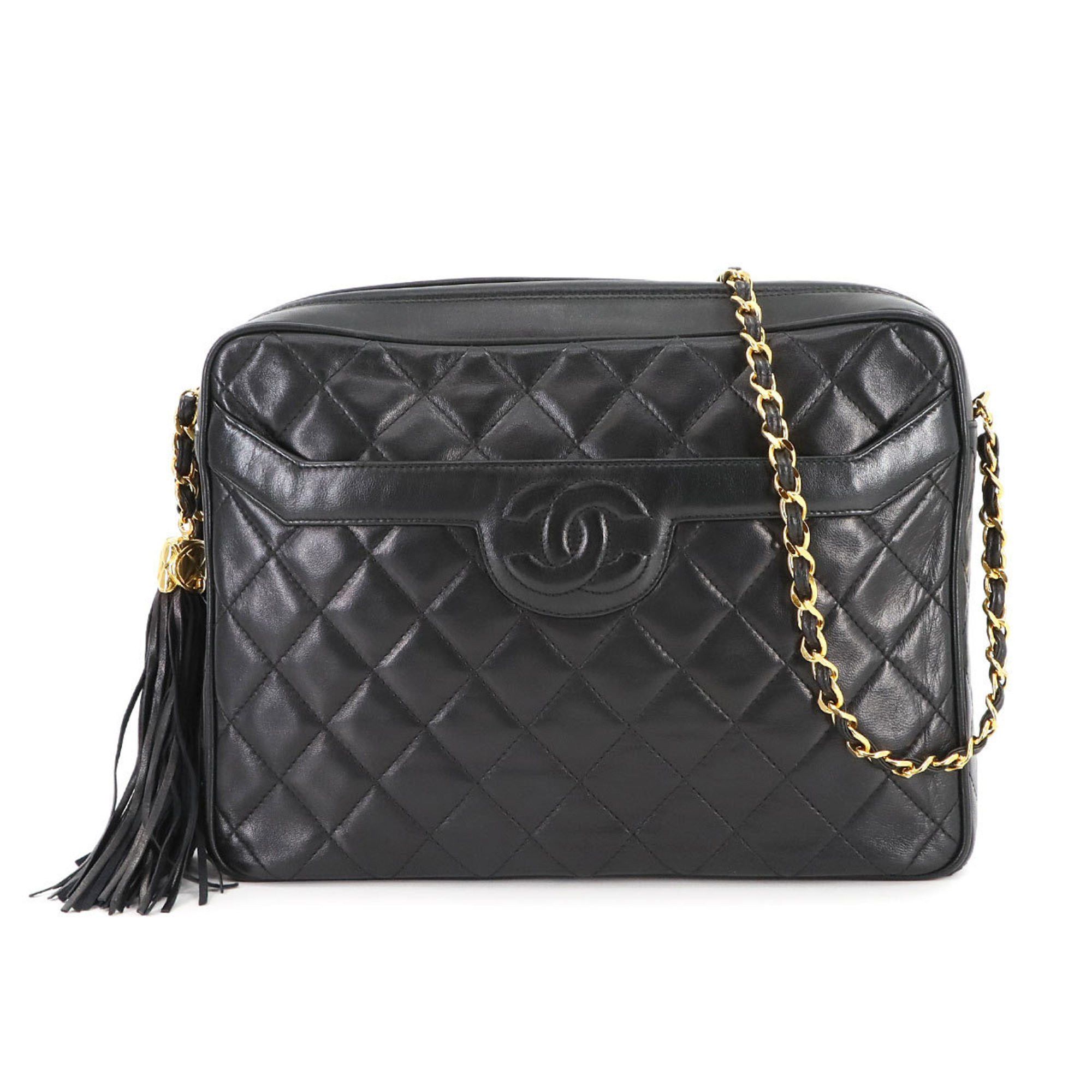 Chanel Matelasse Chain Shoulder Bag Leather Black A01287 Gold Hardware, Women's