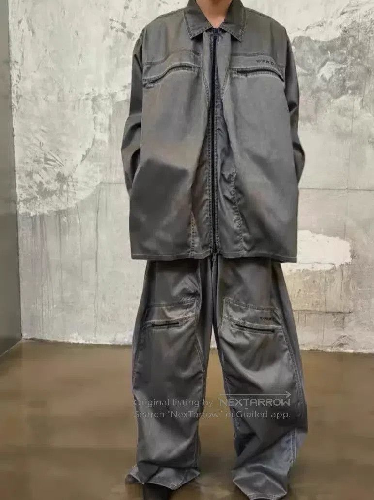 Y/Project Y/Project Size L Coated Fabric Carbon Black Cargo Wide Leg Size US 27 - 5 Thumbnail