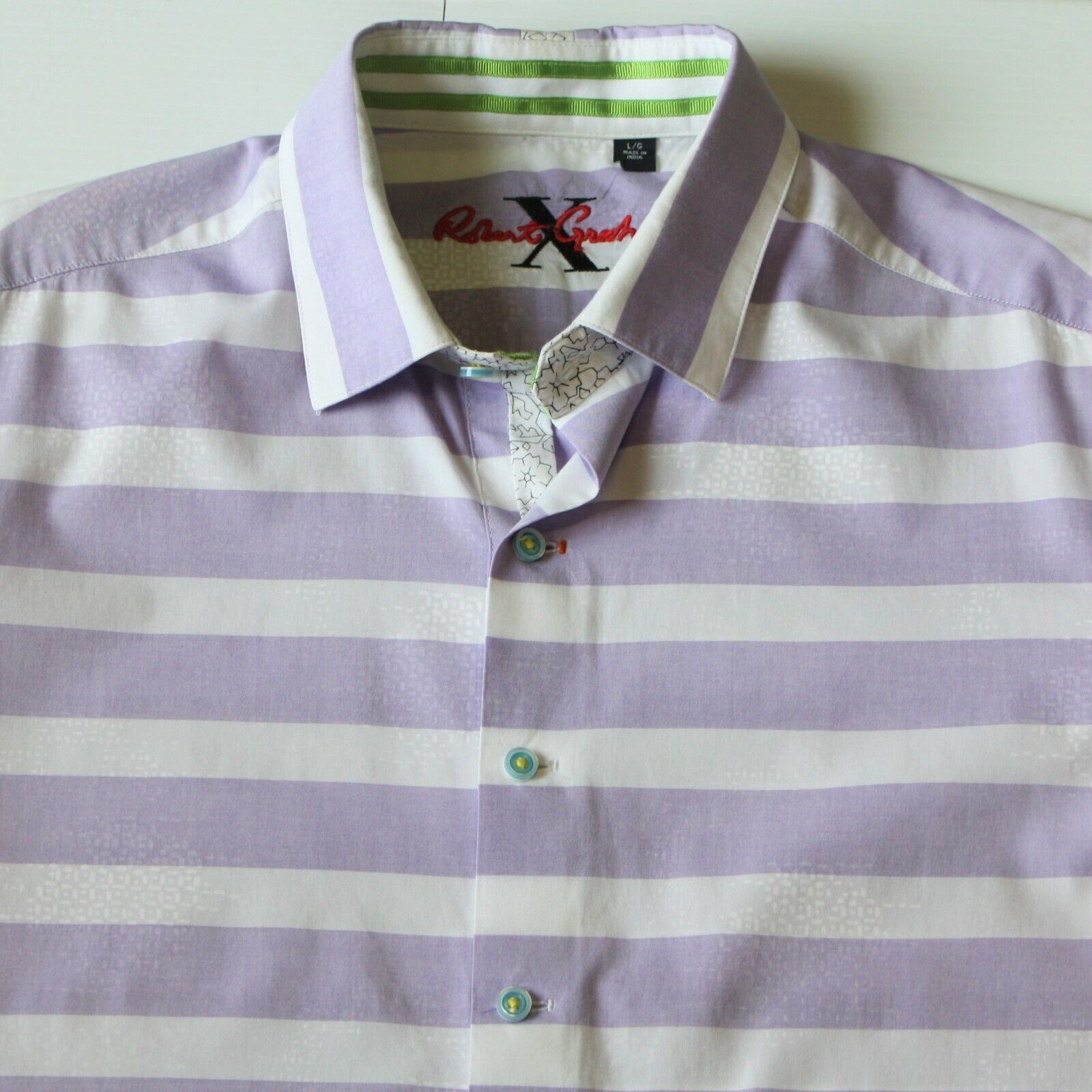 Robert Graham X Collection Men's Bold Stripe Short Sleeve Dress Shirt Size US L / EU 52-54 / 3 - 2 Thumbnail