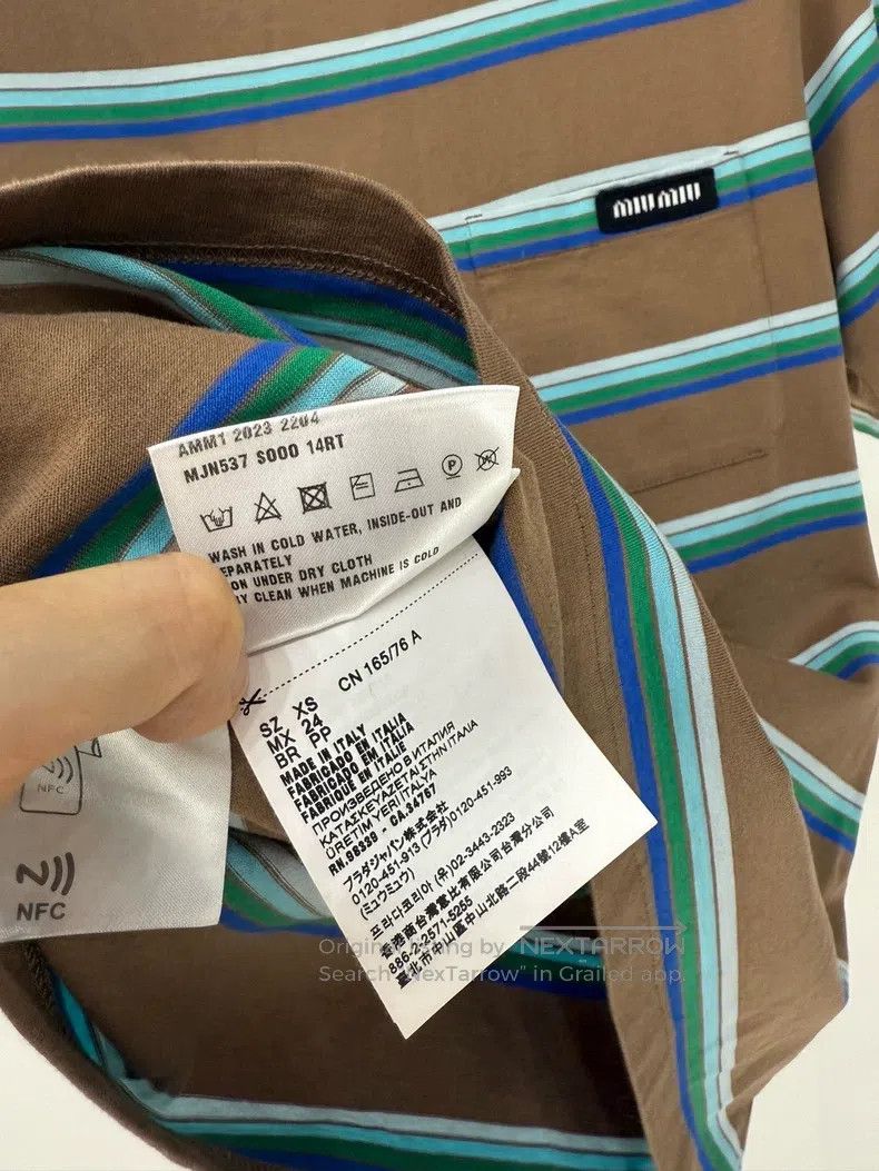 Miu Miu Miu Miu Size XS Brown-green striped T-shirt Size XS / US 0-2 / IT 36-38 - 4 Thumbnail
