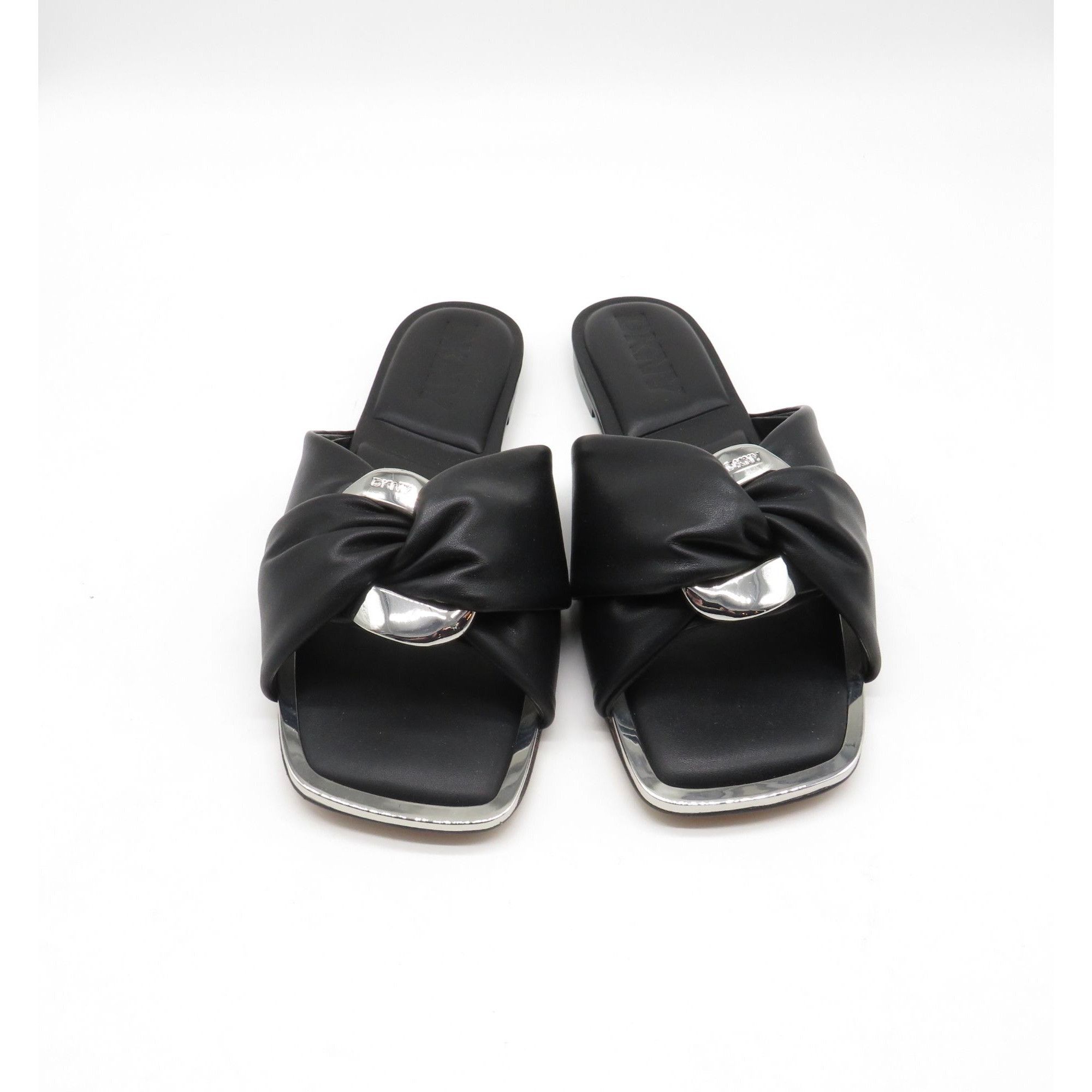 DKNY Dkny Doretta Black Faux Leather Flat Peep Toe Slide Sandals Size US 6 / IT 36 - 3 Thumbnail