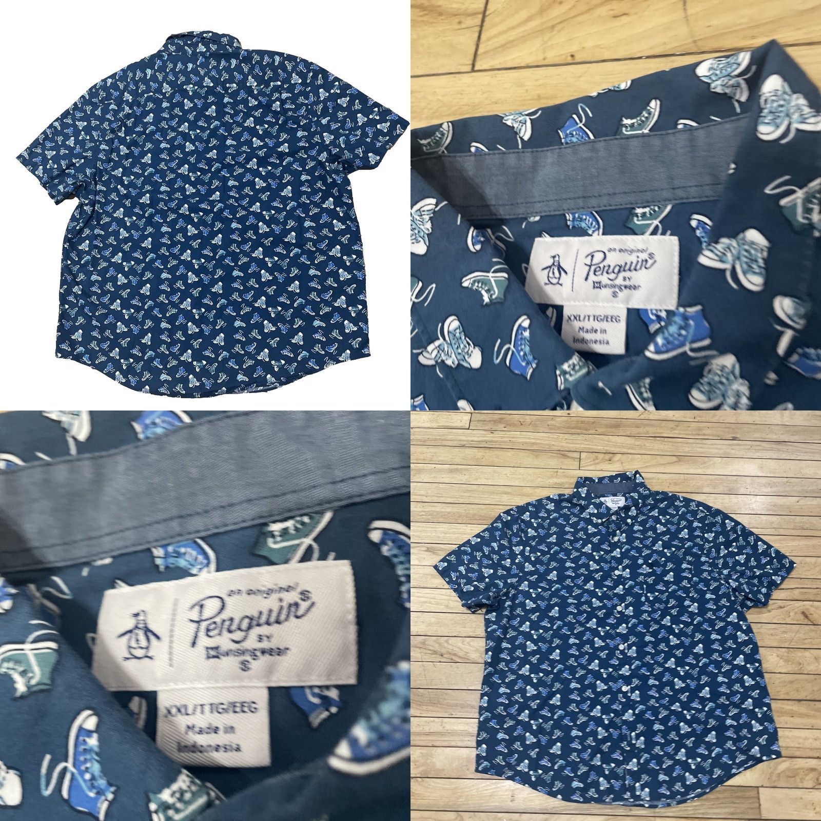 Vintage PENGUIN by MUNSINGWEAR Shirt Men 2XL Blue Sneakers Print AOP Button Up Size US XXL / EU 58 / 5 - 9 Thumbnail