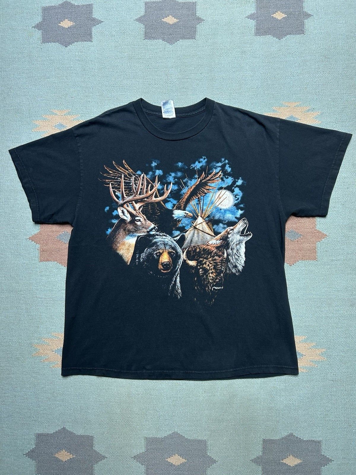 Vintage Vtg t shirt deer eagle bear wolf native animal nature large Size US L / EU 52-54 / 3 - 1 Thumbnail