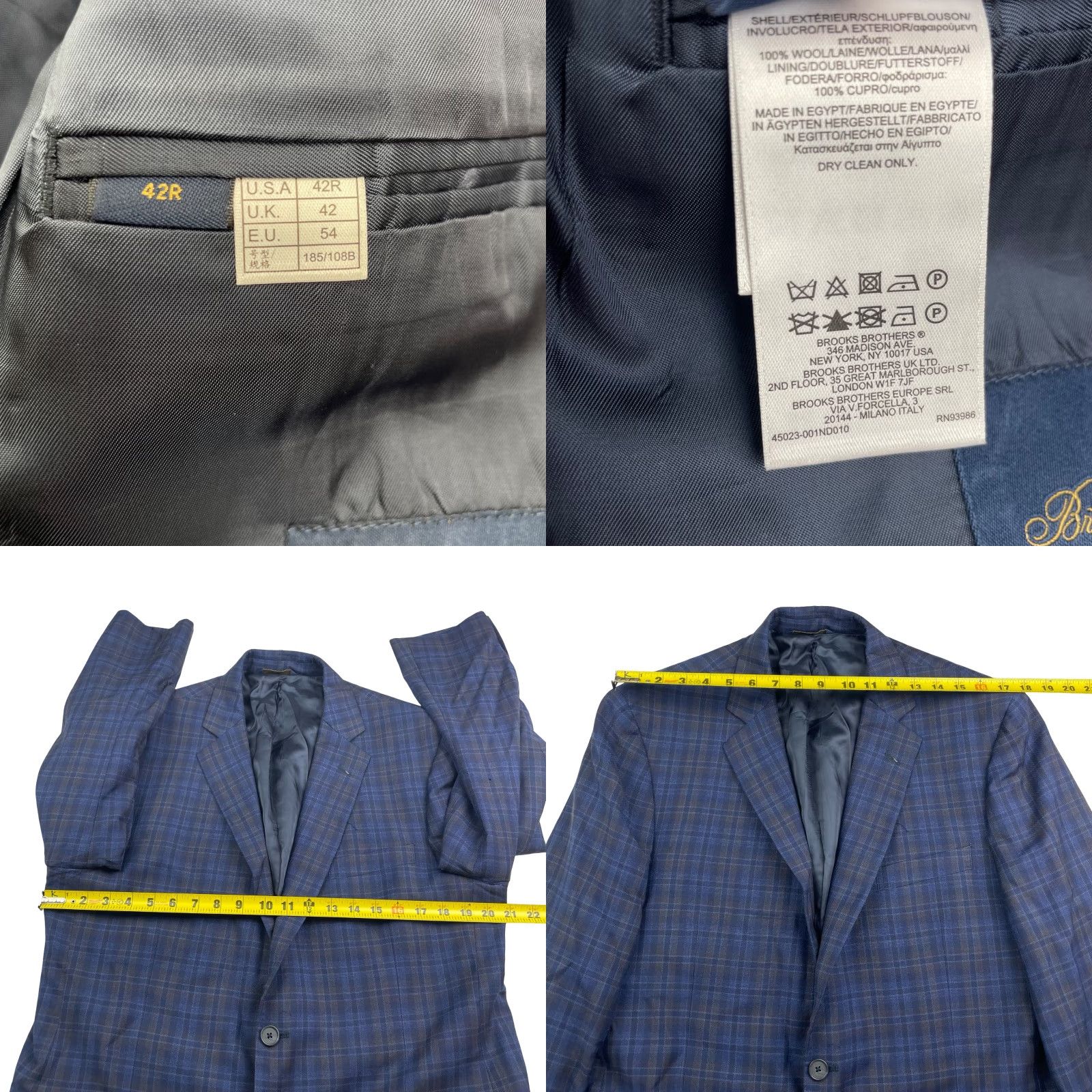 Brooks Brothers Brooks Brothers Men's Bespoke Madison Zignone Wool Blazer Navy/Brown Plaid 42R Size 42R - 8 Thumbnail