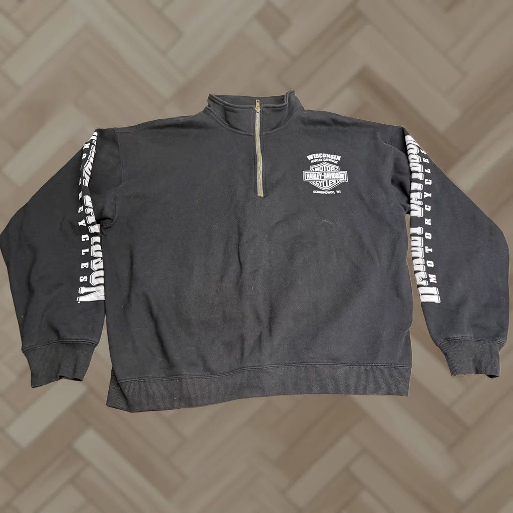Harley Davidson Harley-Davidson Sweatshirt 2XL Black Pullover 1/4 Zip Skull Eagle Wisconsin Men Long Sleeve Graphic Print Shirt Size US XXL / EU 58 / 5 - 1 Thumbnail