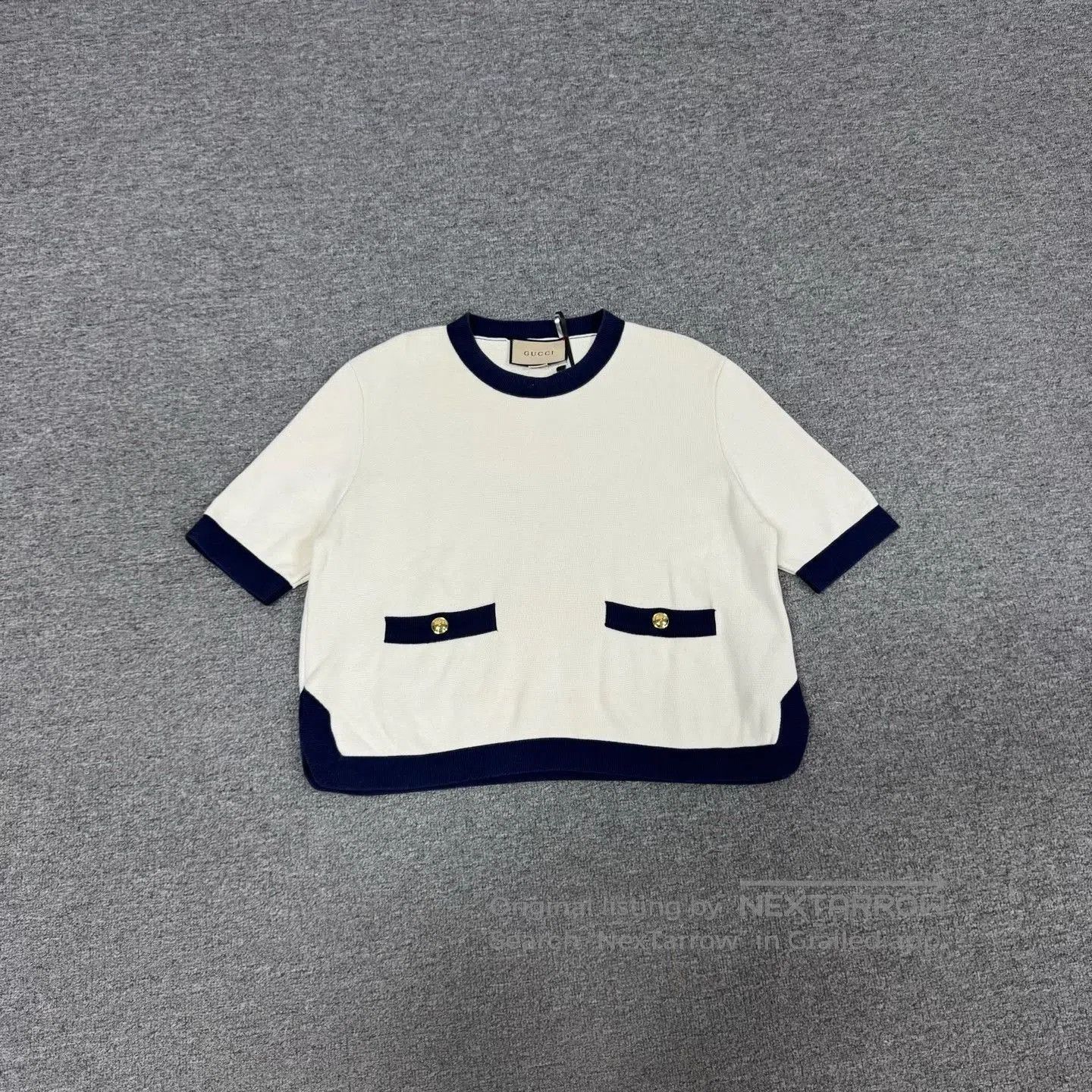 Gucci Gucci Navy Style White Short Sleeve Knit Top XL. Size XL / US 12-14 / IT 48-50 - 3 Thumbnail