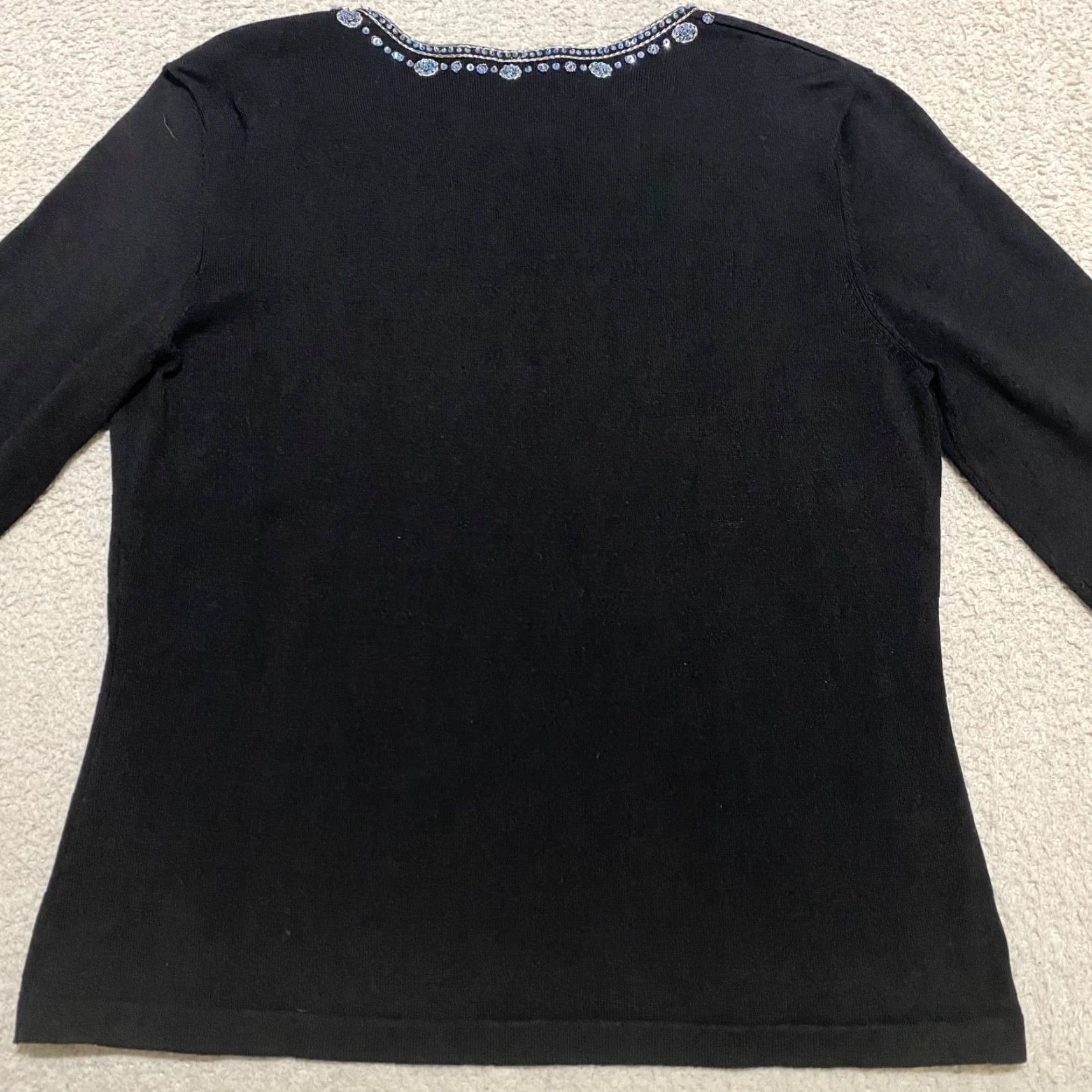 Talbots Talbots Shirt Womens Medium Black Round Neck Embroidered Silk Blend Long Sleeve Blouse Size M / US 6-8 / IT 42-44 - 2 Thumbnail