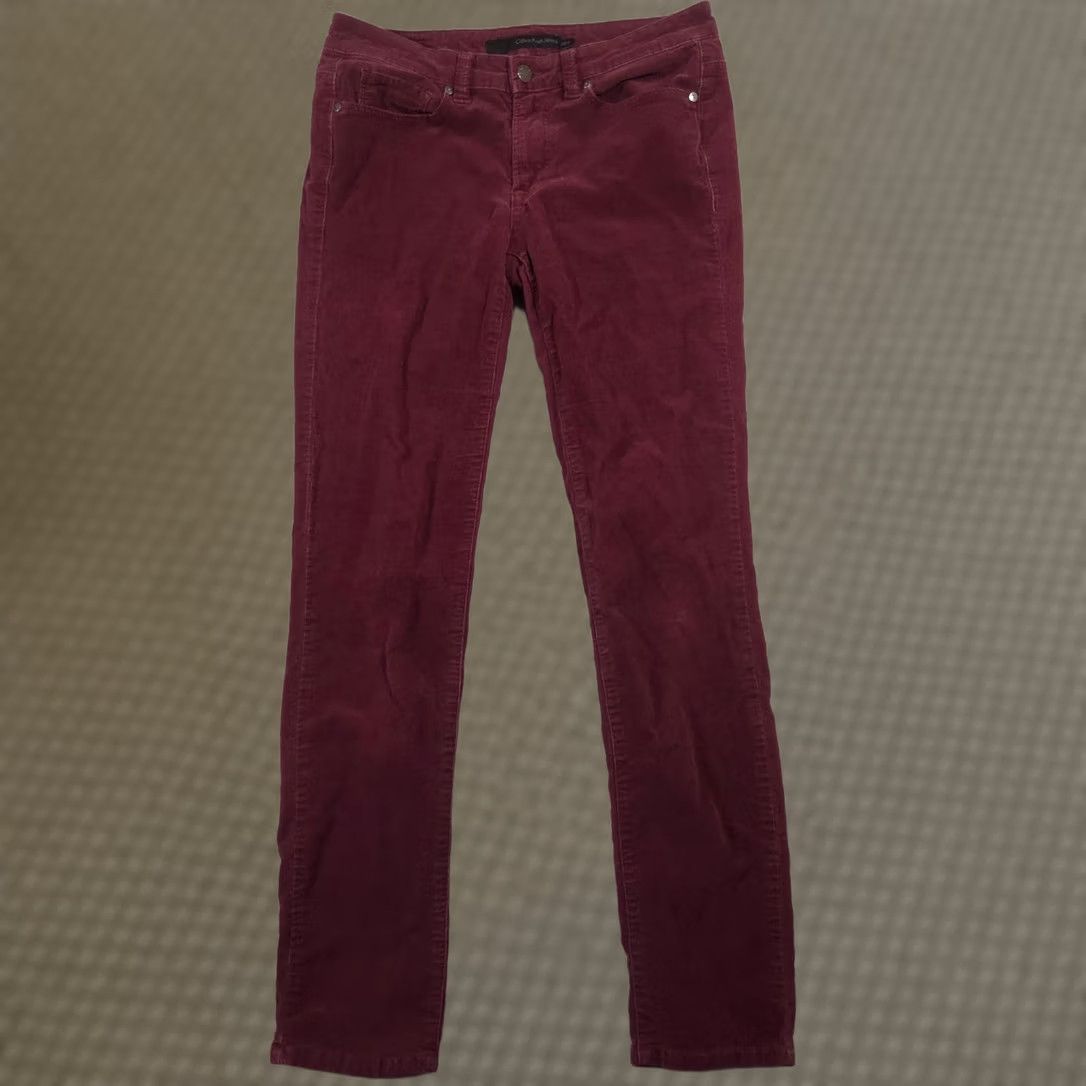 Vintage Calvin Klein Jeans Pants Womens 6 Red Corduroy Ultimate Skinny Jegging Stretch Slim Pocket Logo Button Zip Front Flat Front Casual Fall Womens Size 28" / US 6 / IT 42 - 1 Thumbnail