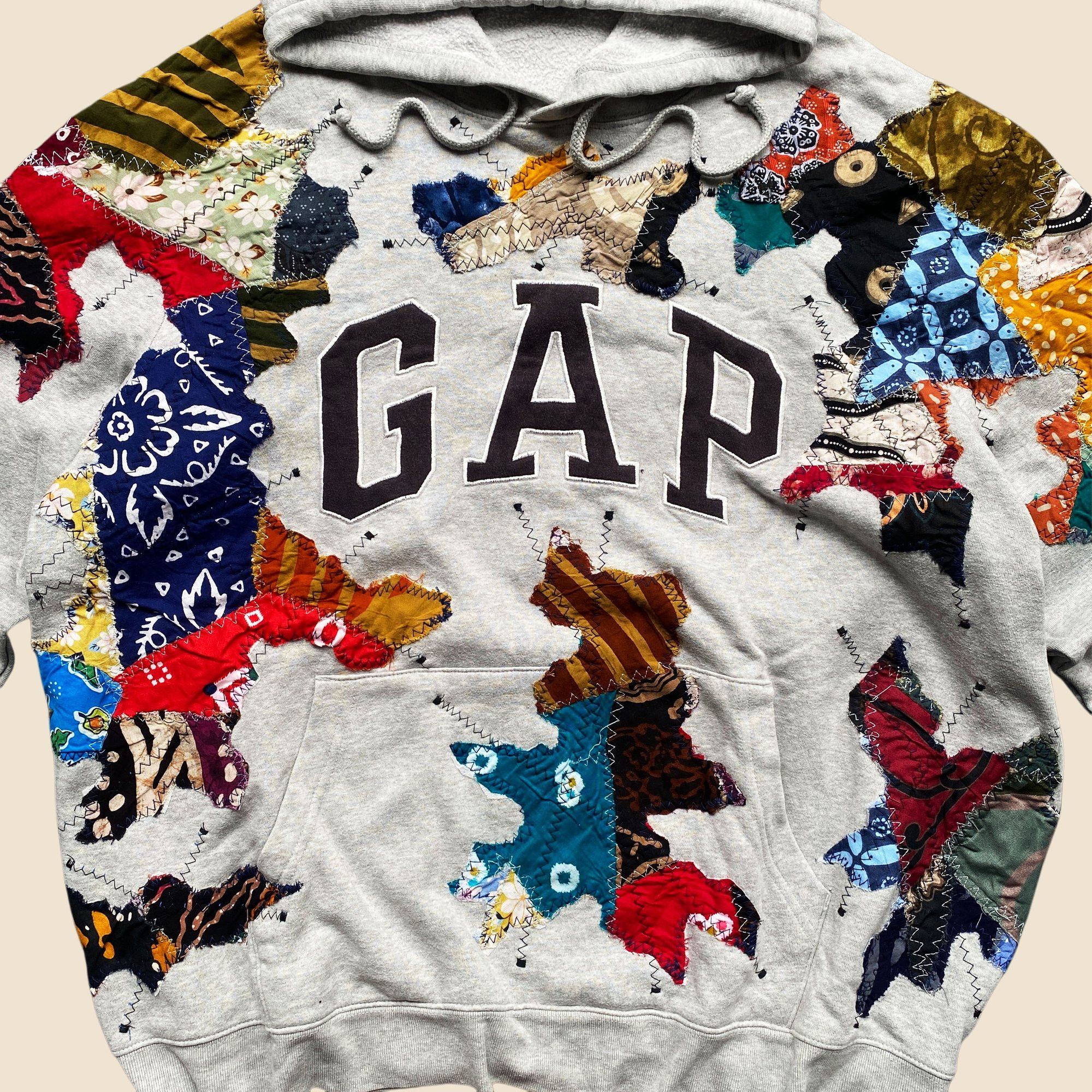 Gap 1 OF 1 REWORKED GAP BATIK PATCHWORK GREY HOODIE SIZE L Size US L / EU 52-54 / 3 - 4 Thumbnail