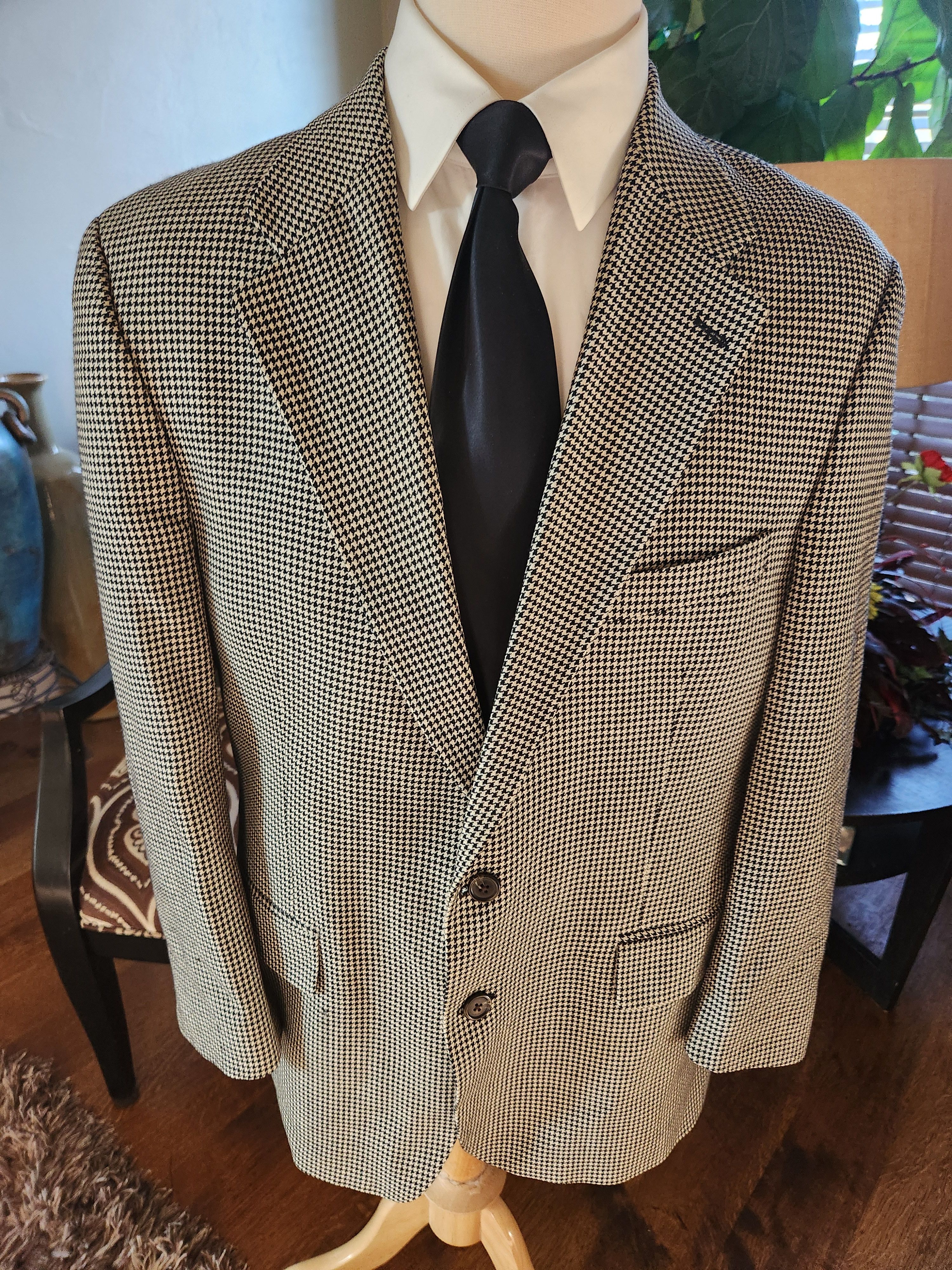 Chaps Ralph Lauren Vintage 100% Wool Men's Houndstooth Blazer Size 42R - 1 Thumbnail