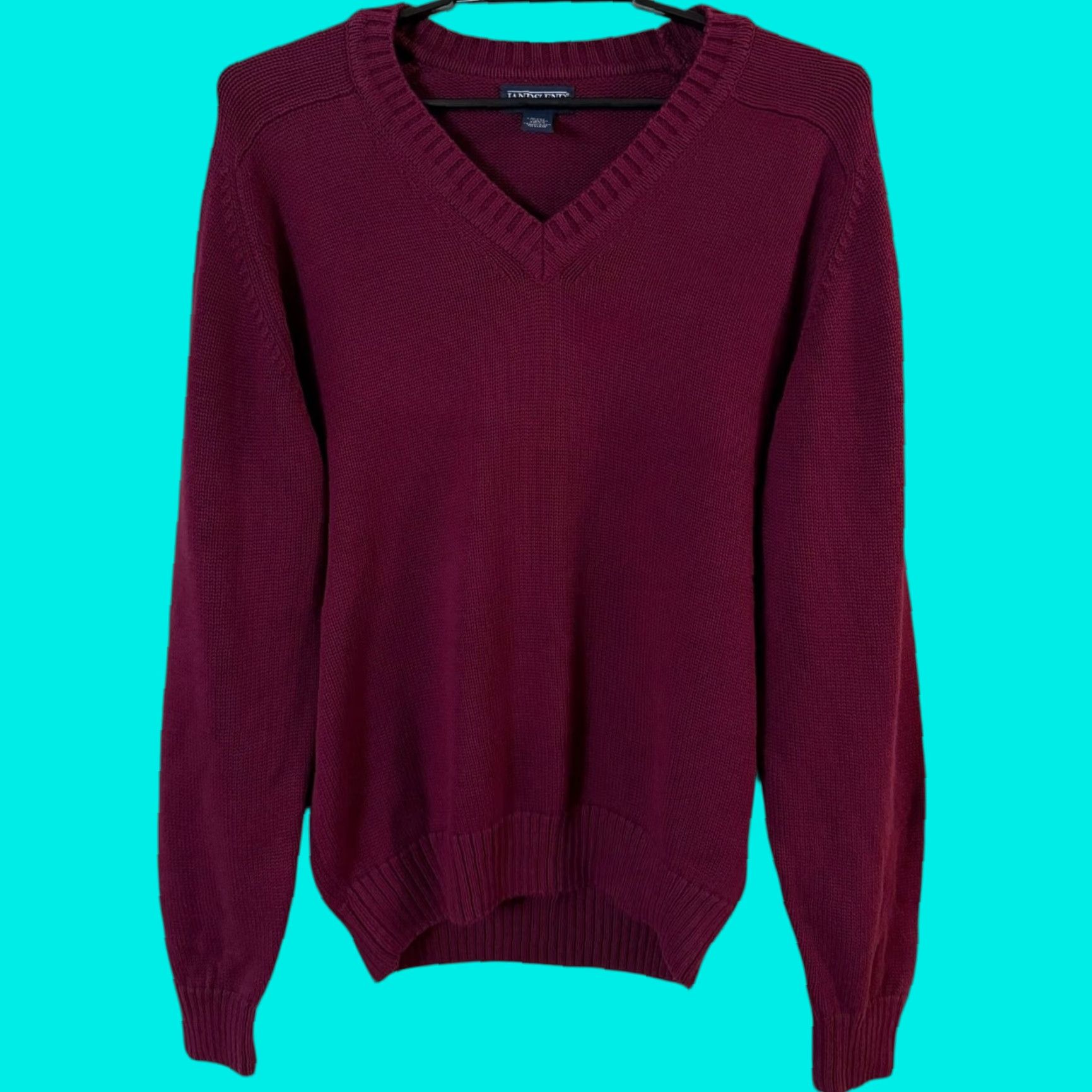 Lands' End VINTAGE Lands' End Sweater Red Knit V-Neck Pullover Men M Medium Cotton Knit Pullover Classic Preppy Winter Fall Spring Golf Hiking Walking Size US M / EU 48-50 / 2 - 1 Thumbnail