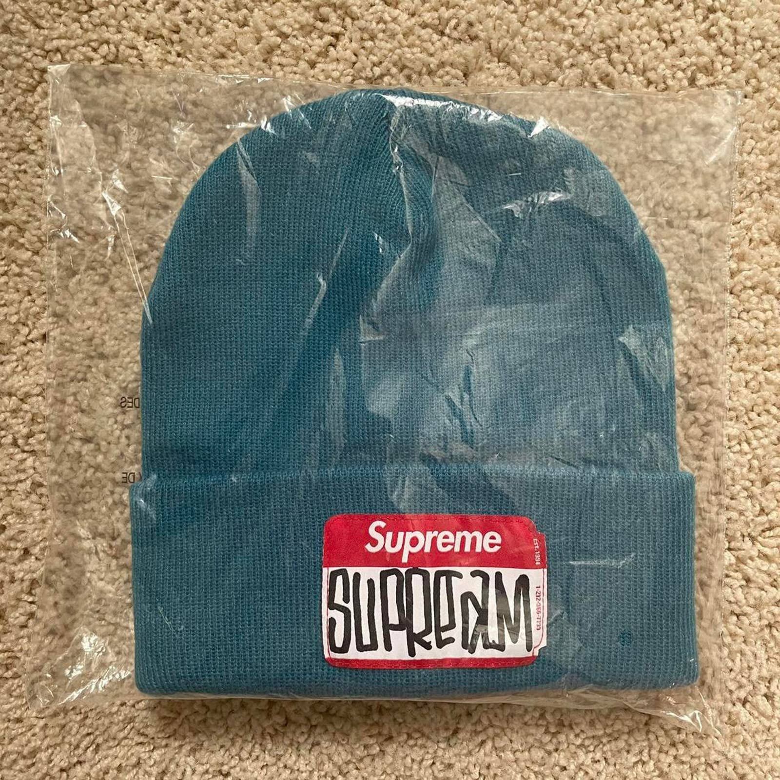 image of Supreme 2021 Teal Mark Gonzales Gonz Nametag Beanie Winter Cap Hat in Blue Green, Men's