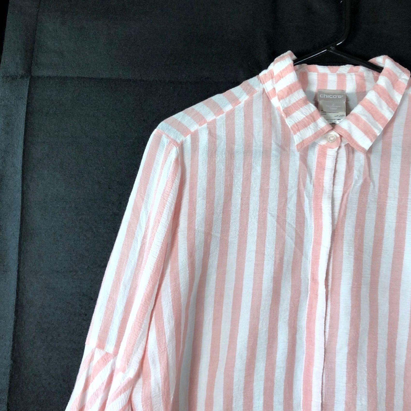 Vintage Chicos Womens Blouse Pink White Striped Collared Button Down Long Sleeve L Size L / US 10 / IT 46 - 4 Thumbnail