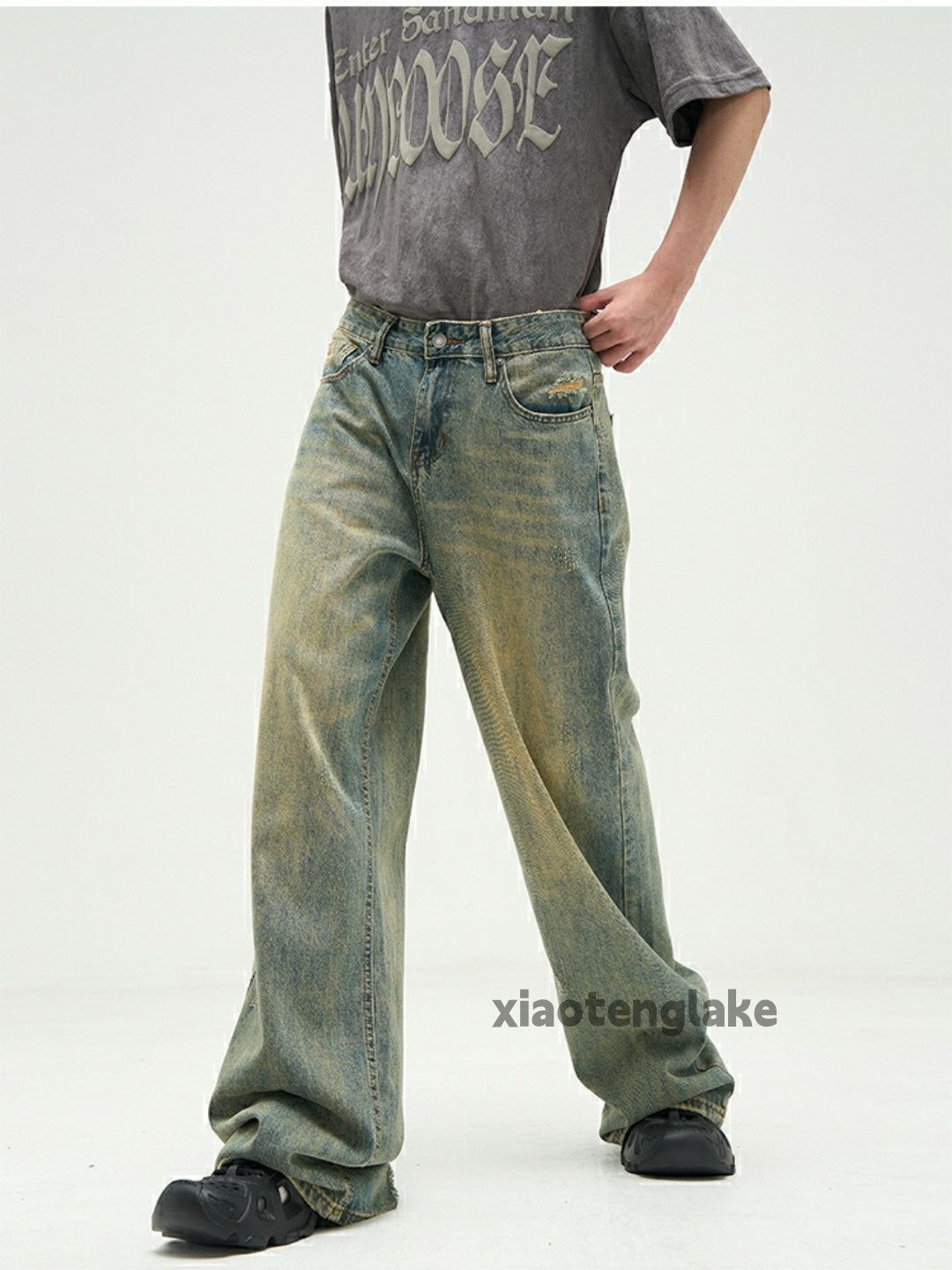 washed faded dance yuppie bootcut loose baggy jeans