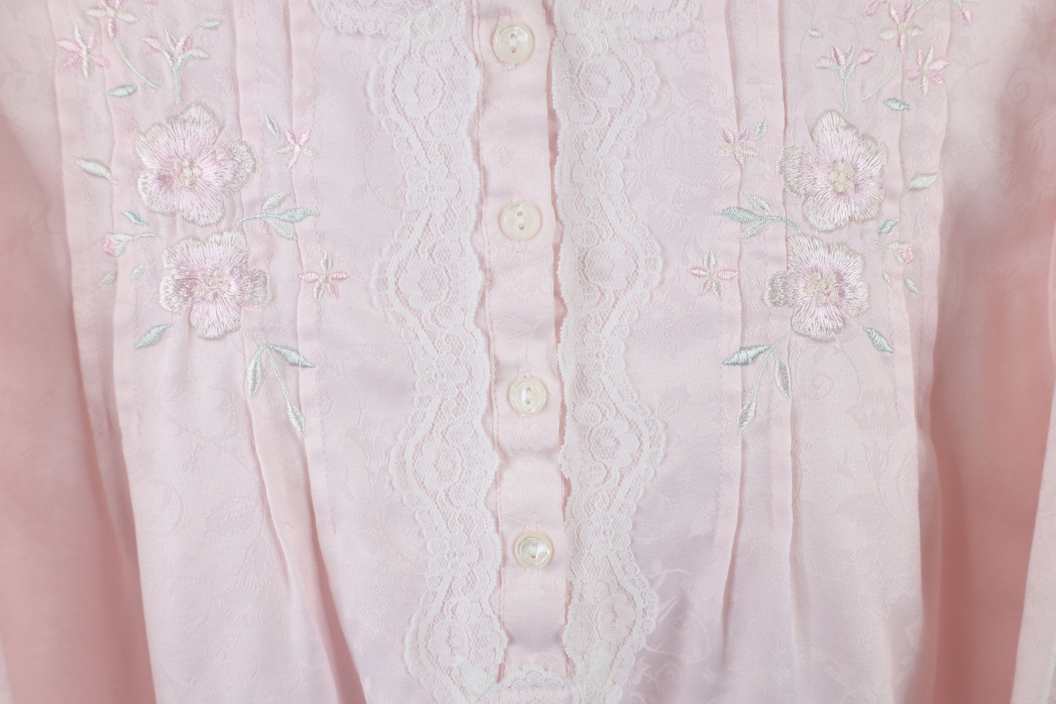 Vintage Vintage 90s Miss Elaine Lace Long Sleeve Night Gown Pink Size S / US 4 / IT 40 - 5 Thumbnail