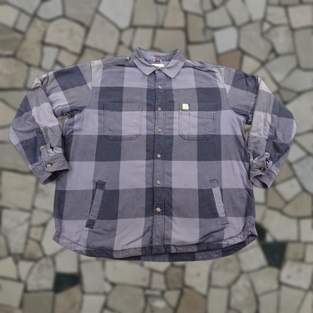 Carhartt VINTAGE Carhartt Jacket Mens XL Gray Buffalo Plaid Fleece Lined Flannel Shirt Shacket Size US XL / EU 56 / 4 - 1 Thumbnail