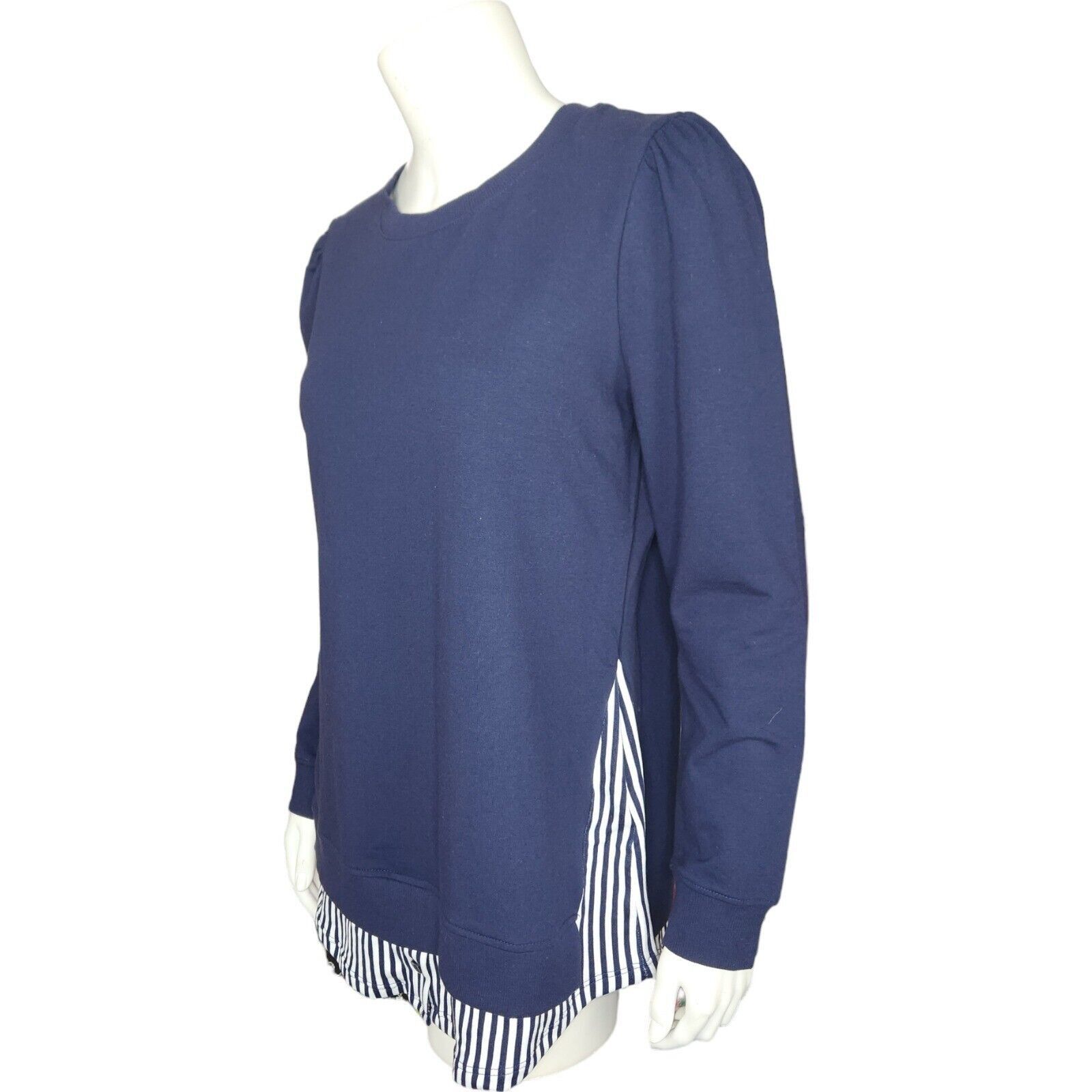 Denim & Co. Denim & Co. French Terry Tunic Striped Hem Navy Womens XS Size XS / US 0-2 / IT 36-38 - 6 Thumbnail