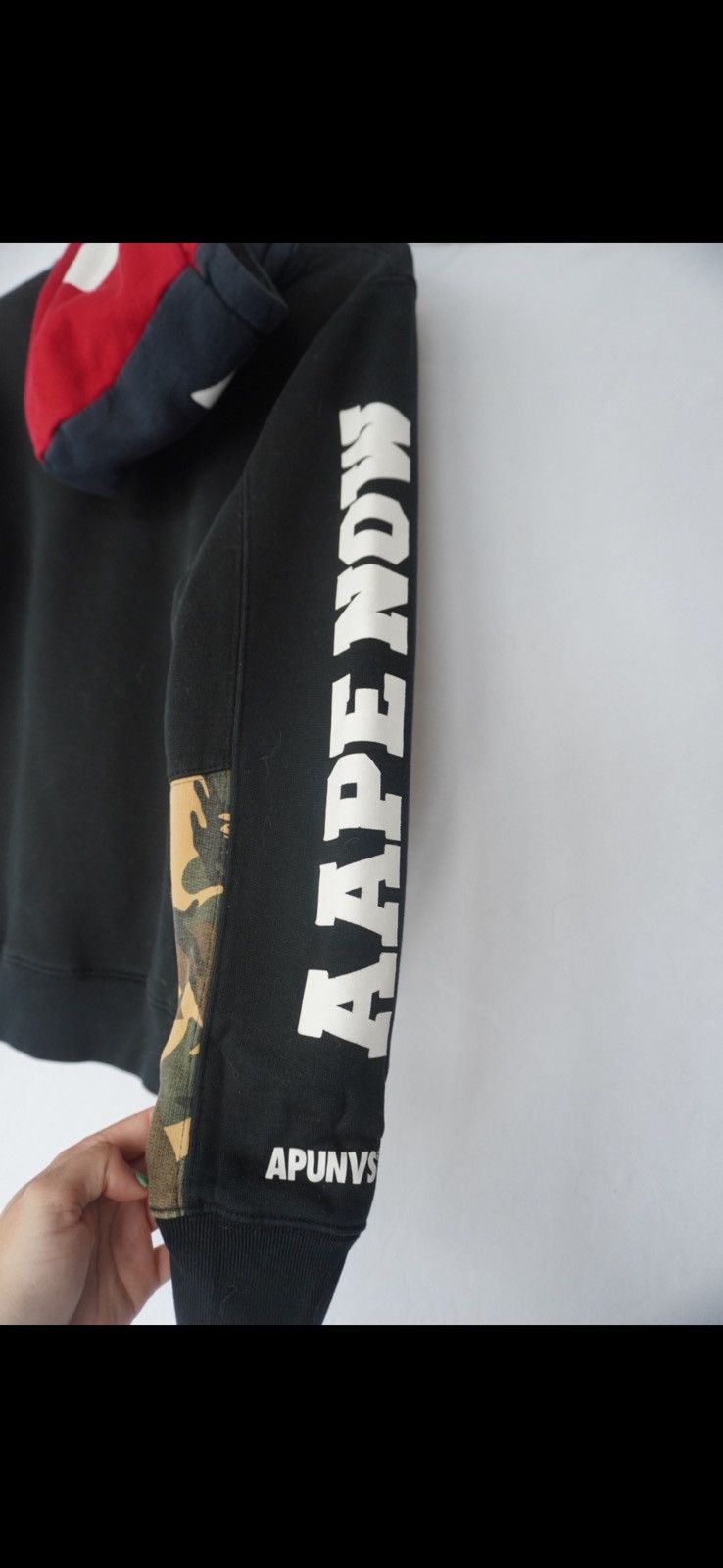 Aape AAPE By A Bathing Ape Black Hoodie with Camo Half Sleeve Size US S / EU 44-46 / 1 - 5 Thumbnail