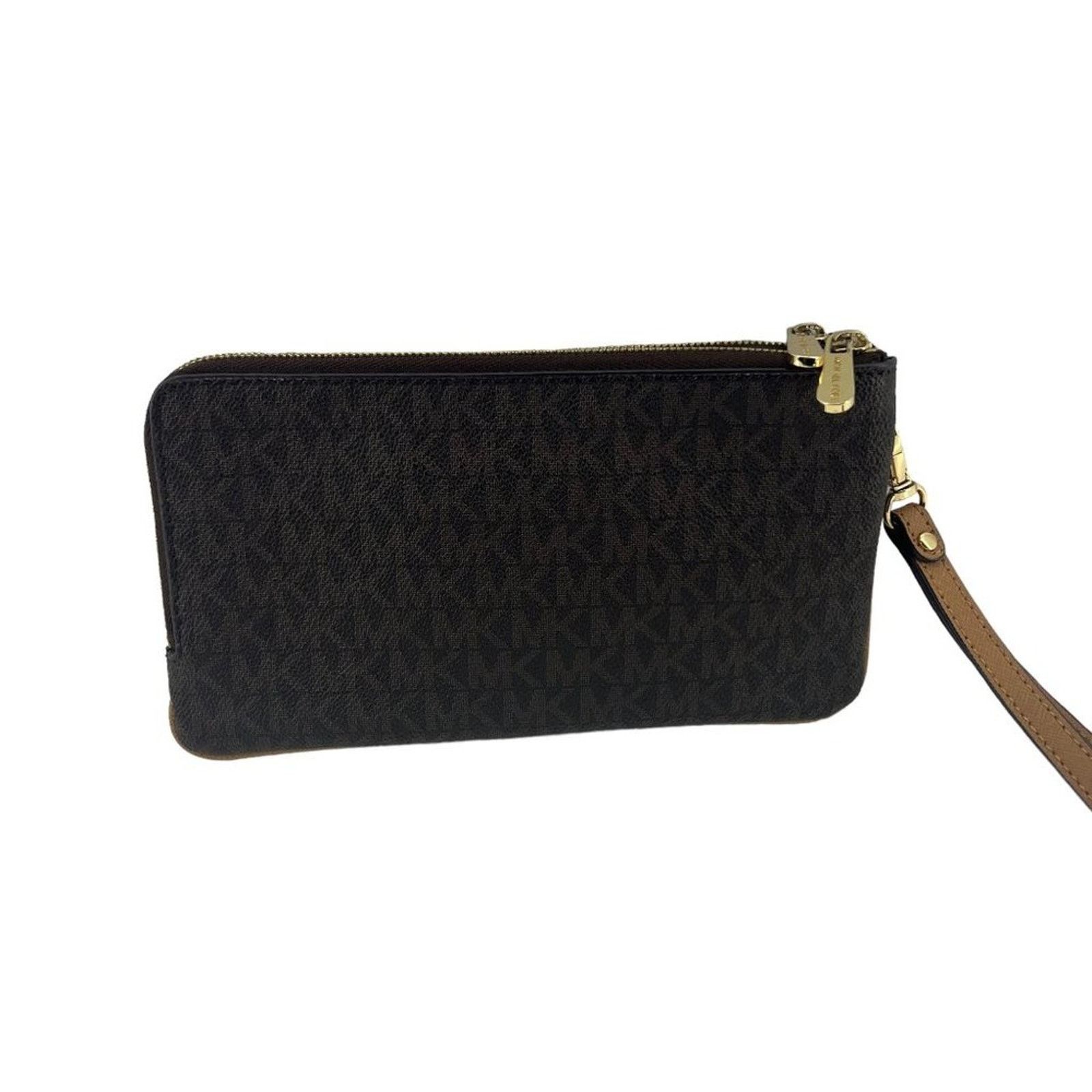 Michael Kors Michael Kors Double Zip Wristlet Leather Brown Tan Size ONE SIZE - 7 Thumbnail